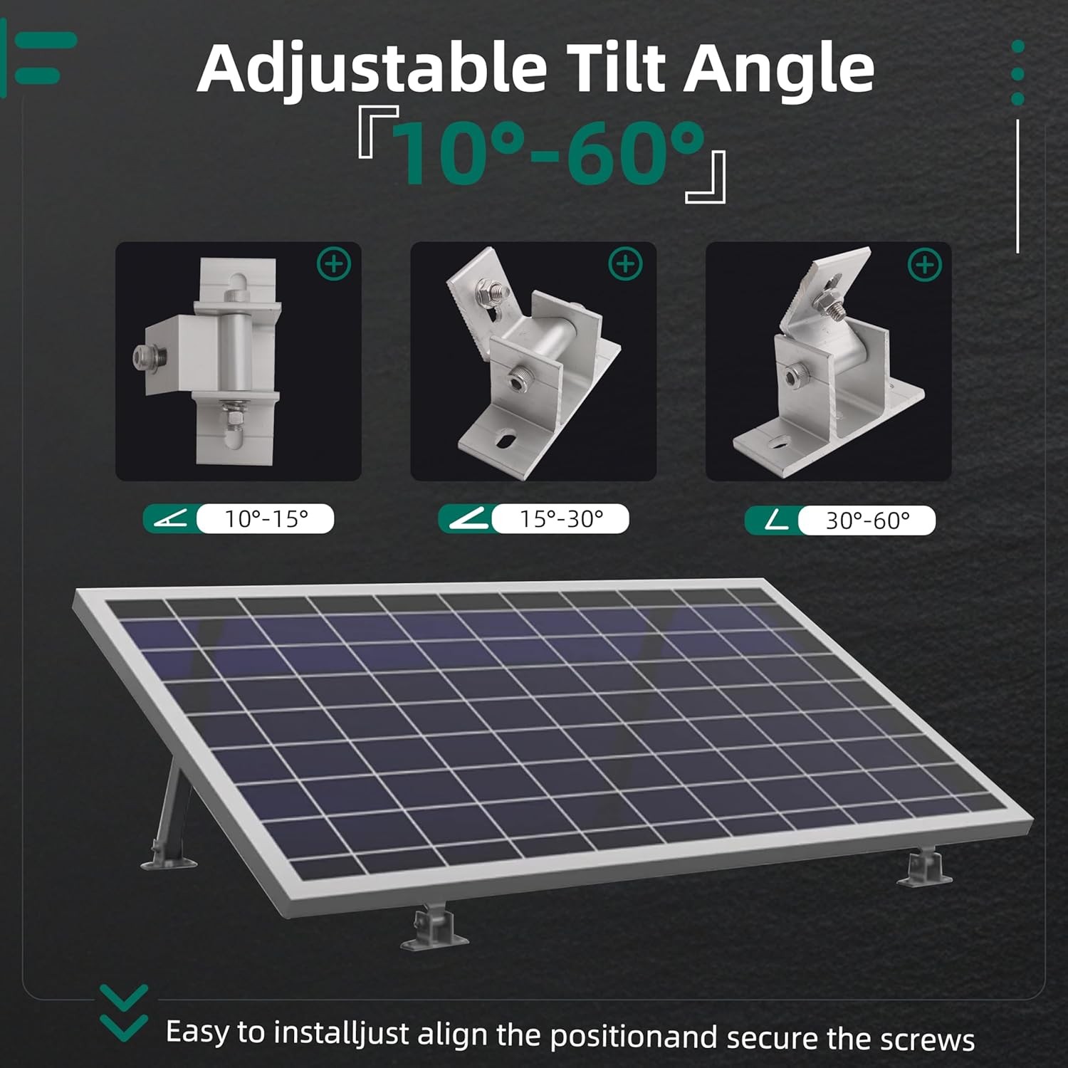 4 Pack Adjustable Solar Panel Tilt Mount Bracket Base, Silver