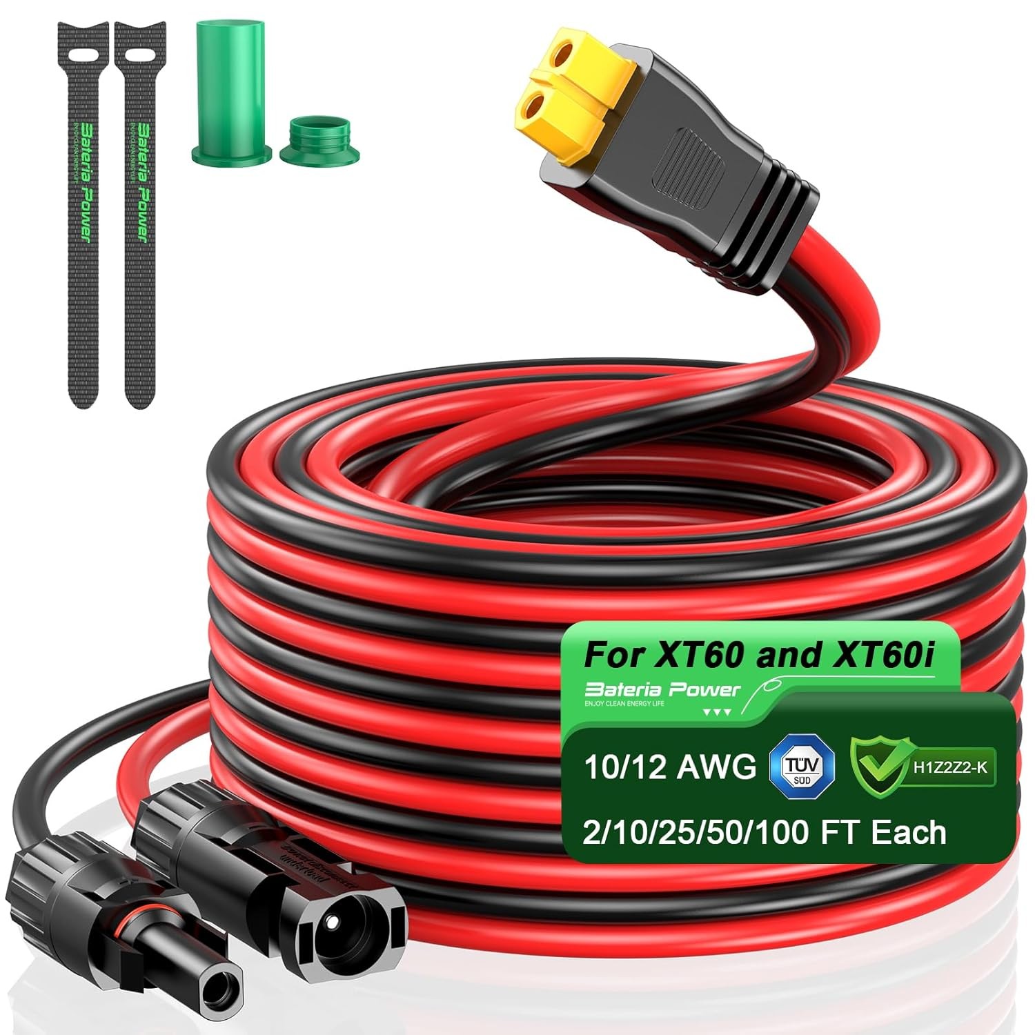 10AWG XT60 Solar Panel Cable 2FT Red Black Solar Connector Compatible Ecoflow