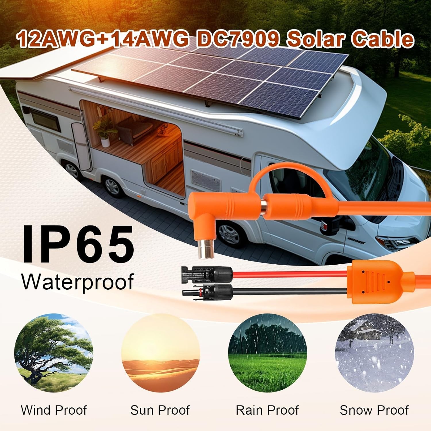 Solar to DC 8mm Charge Extension Cable 10FT,12AWG+14AWG Solar Cable with Sola…