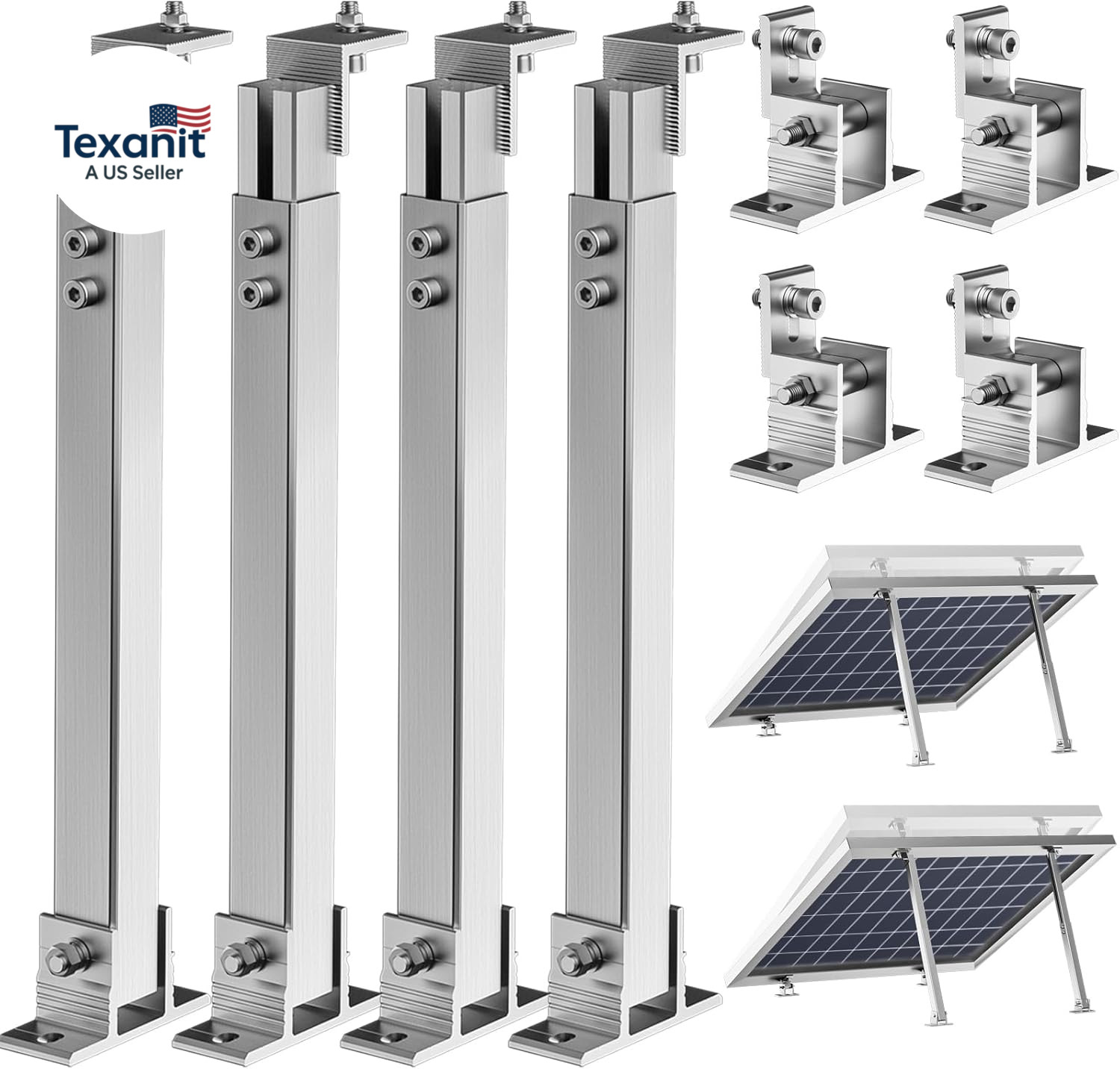 2 Set Adjustable Solar Panel Tilt Mount Brackets Aluminum Alloy Mounting Bracket