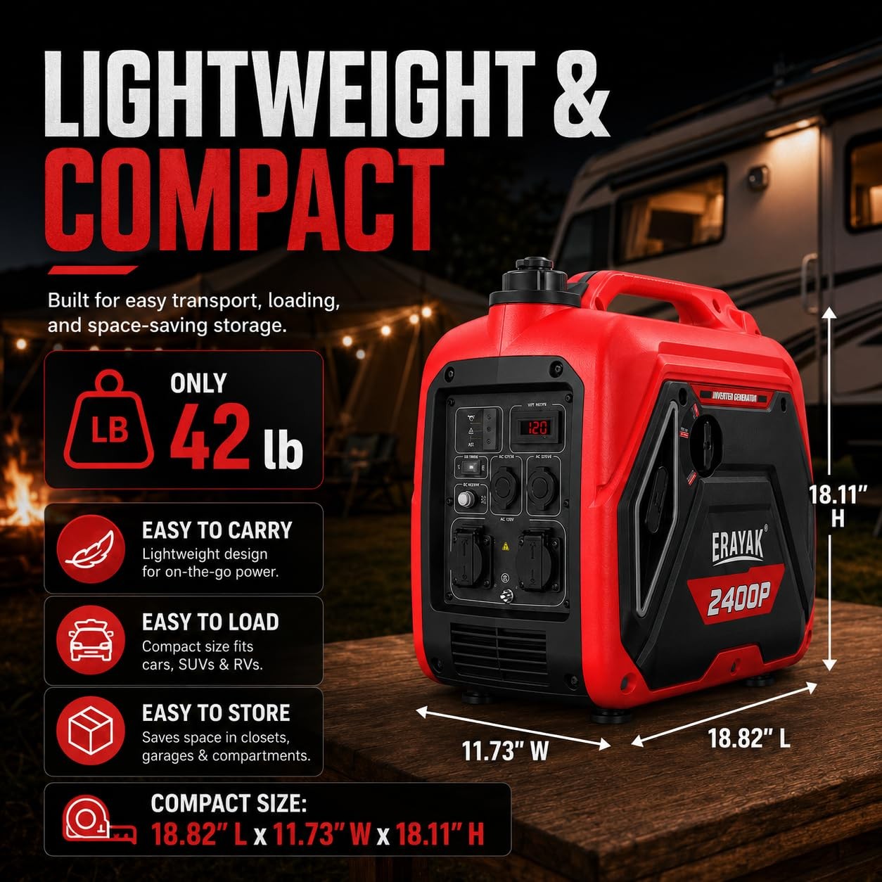 ERAYAK 2400W Portable Inverter Generator for Home Use Super Quiet Small Generato