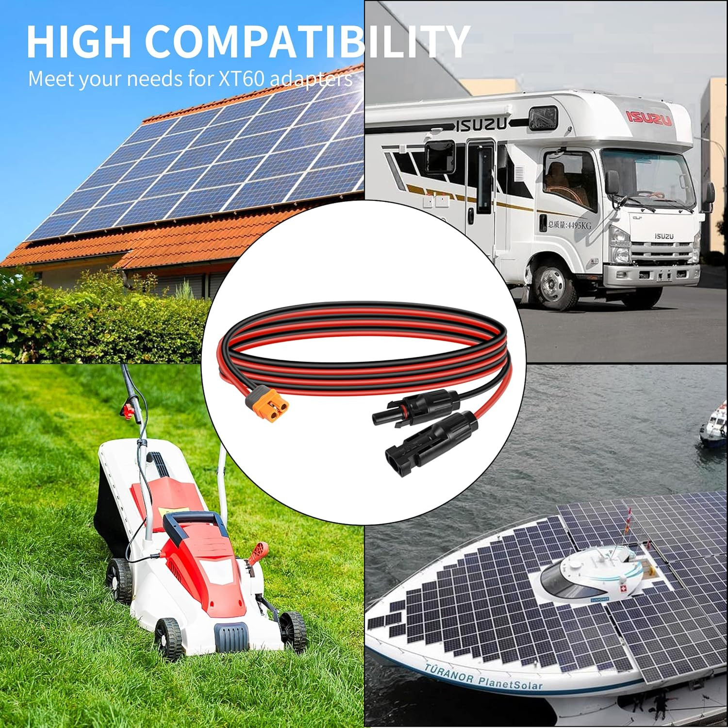 Solar to Xt60I Charging Cable 12AWG 1.5M Solar Plug to XT60 Socket Solar Connect
