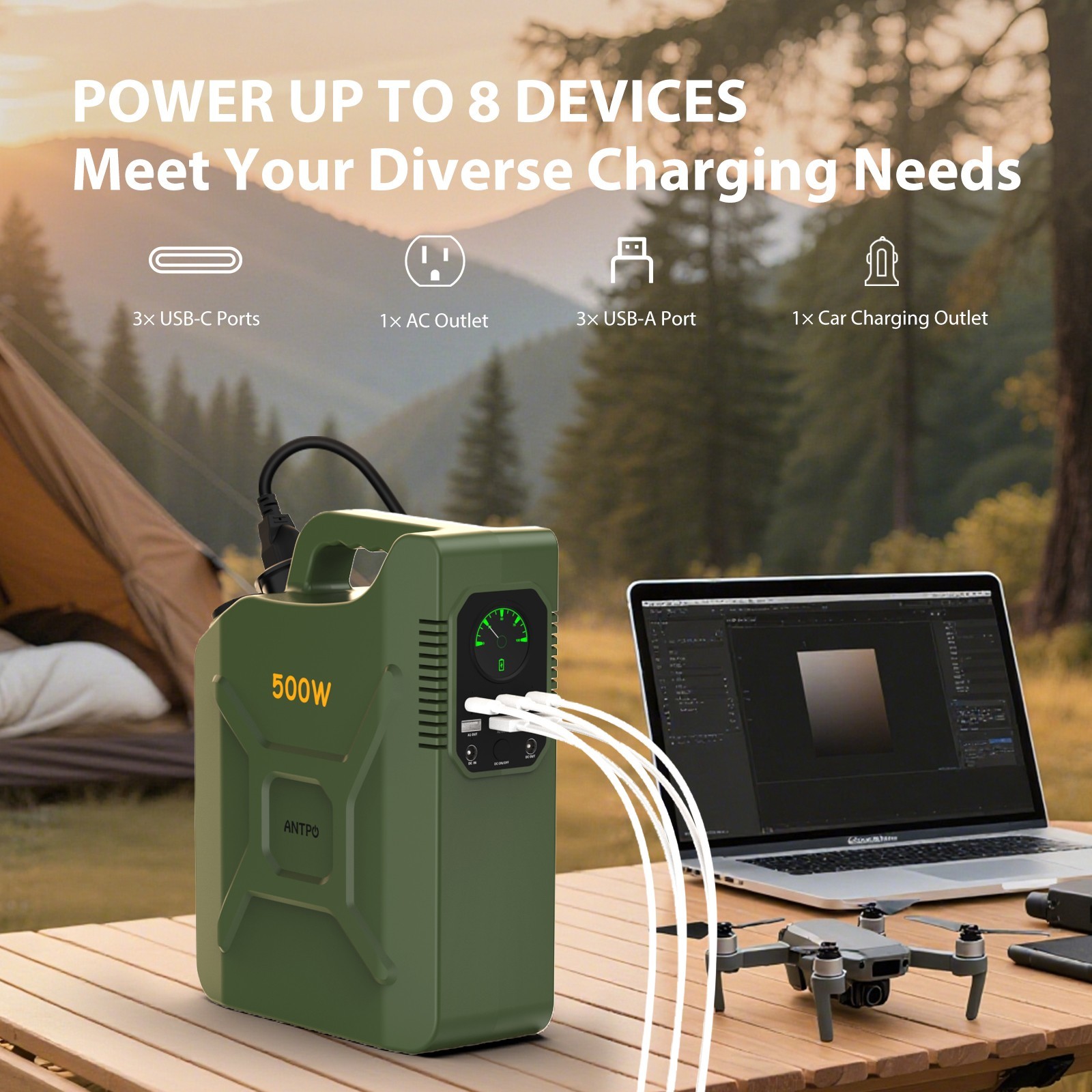 500W 500Wh Portable Power Station for Power Outage Camping self driving tour