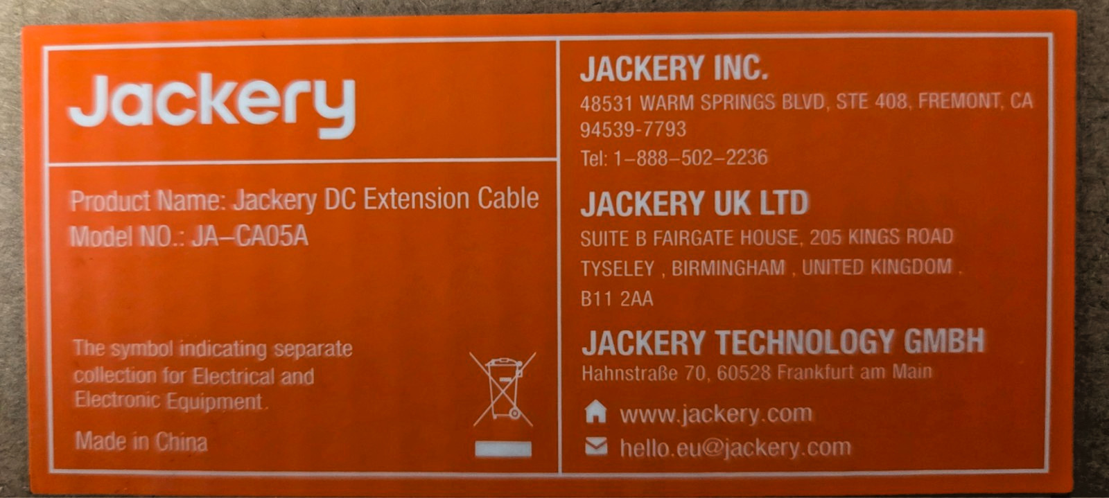 Jackery JA-CA05A DC Extension Cable for Solar Panel