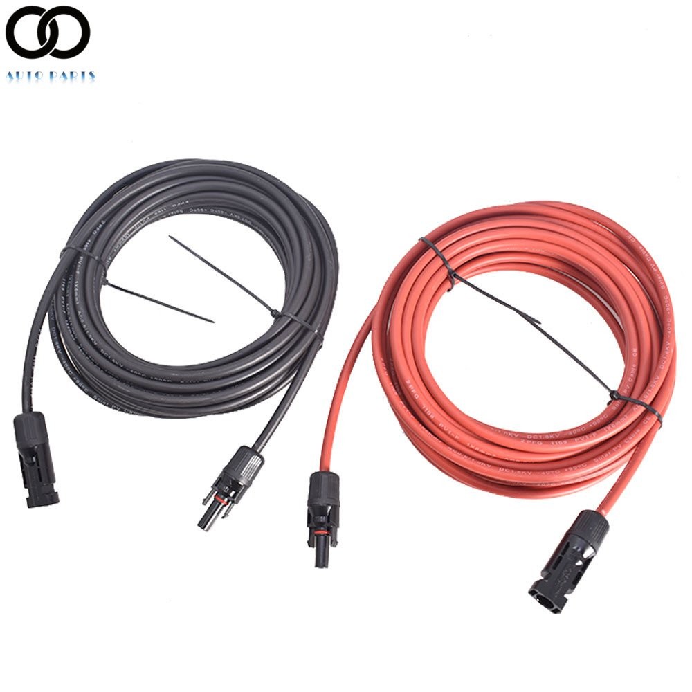 1 Pair 12/10 AWG Black + Red Solar Panel Extension Cable Wire Connector