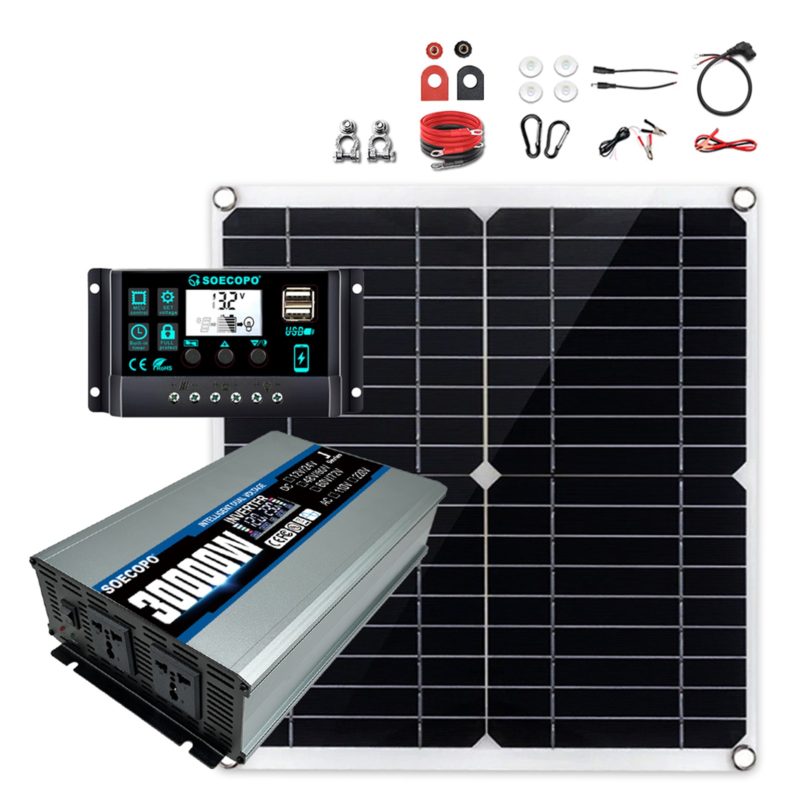 30000W High-Efficiency Solar Energy System | 300W Panel + Controller + Inverter