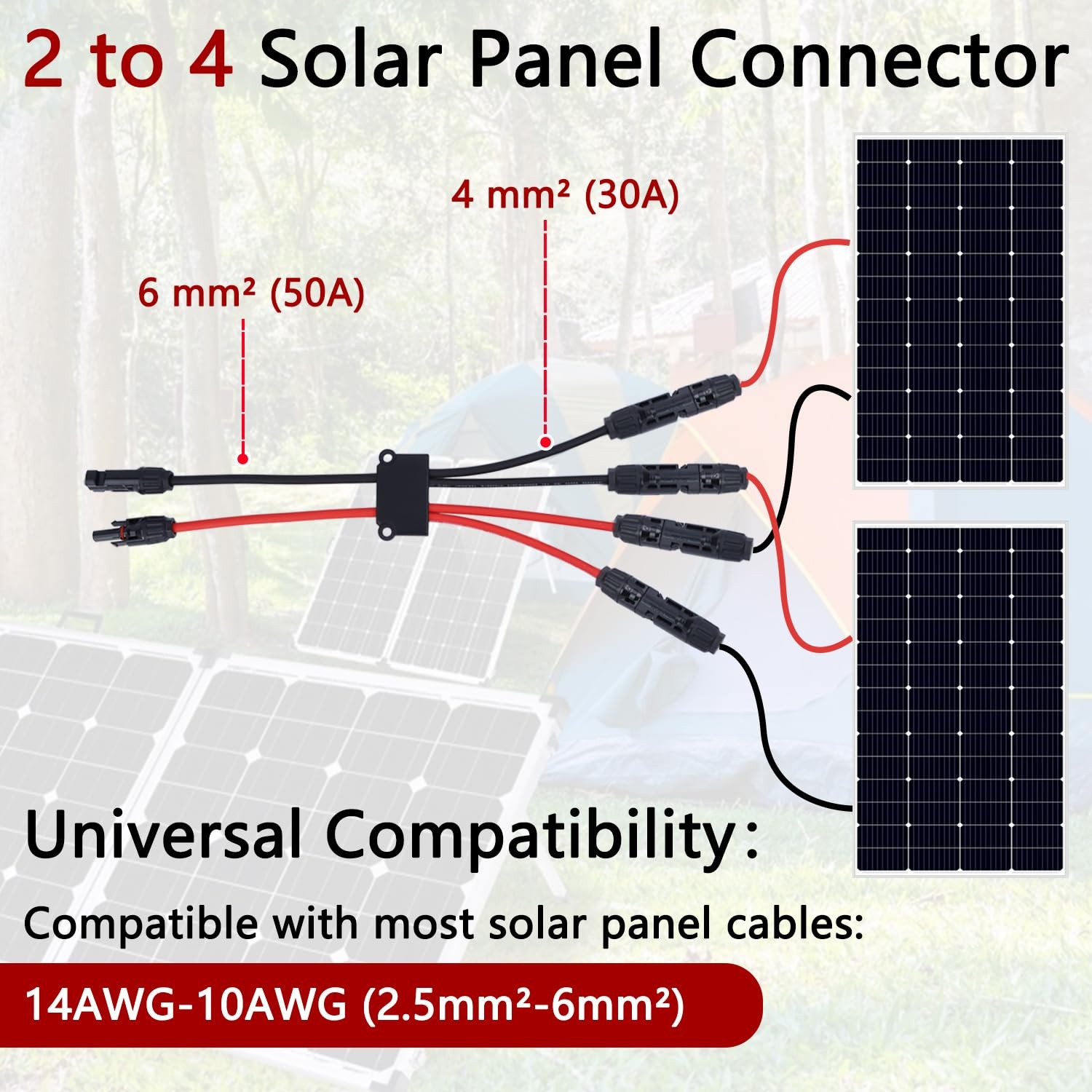 Solar Parallel Connectors for 2 Solar Panels, Tool-Free MC4 Solar Cable Split