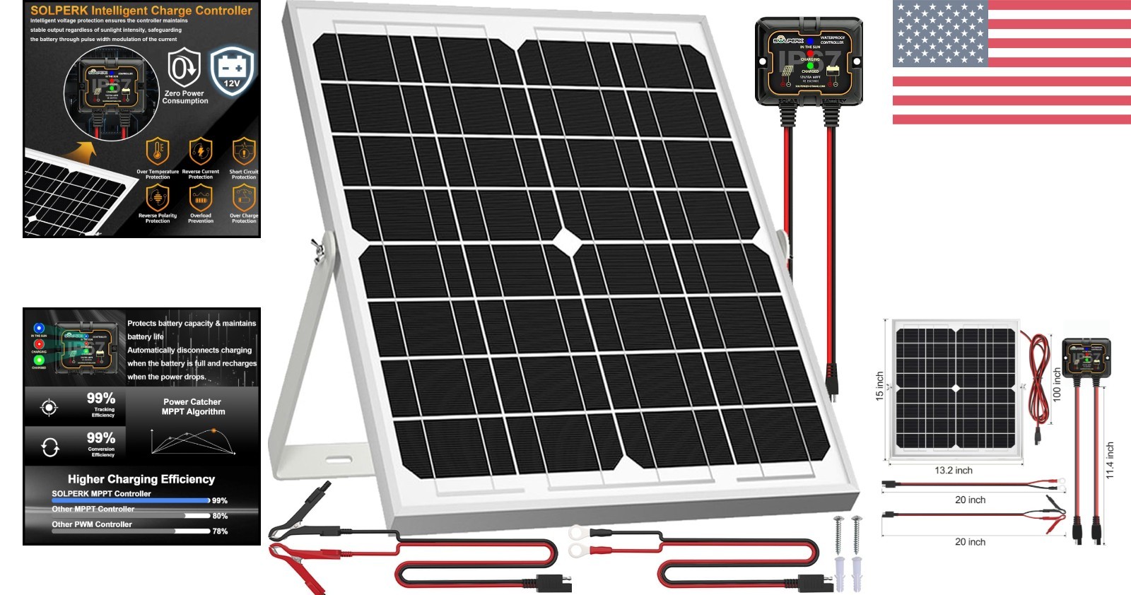 Smart MPPT Controlled 20W Solar Powered Battery Charger – Waterproof & Durable