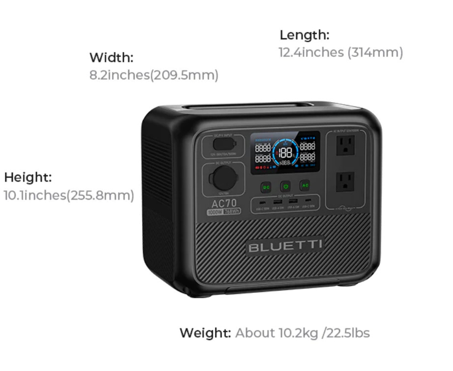 BLUETTI AC70 1000W 768Wh Portable Power Station Solar Generator for Outdoors