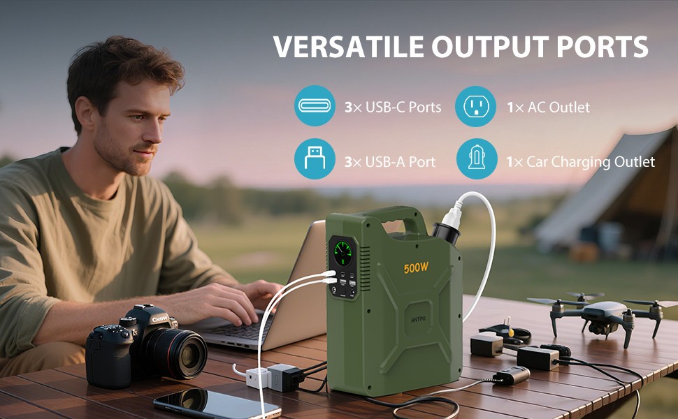 ANTPO 500W 500Wh Portable Power Station Solar Generator for Camping self driving