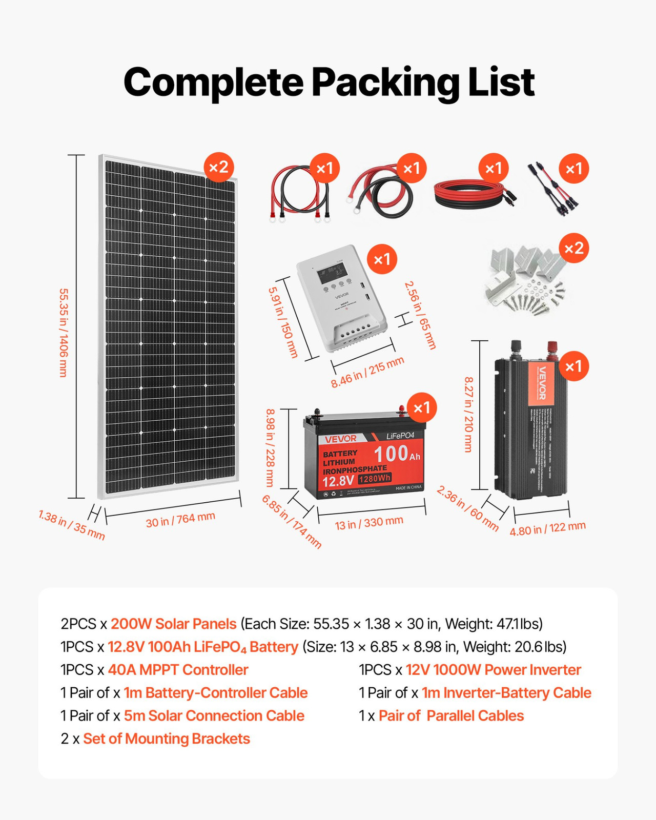 400W 12V Solar Power Kit w/ 100Ah LiFePO4 Battery 1000W Inverter MPPT