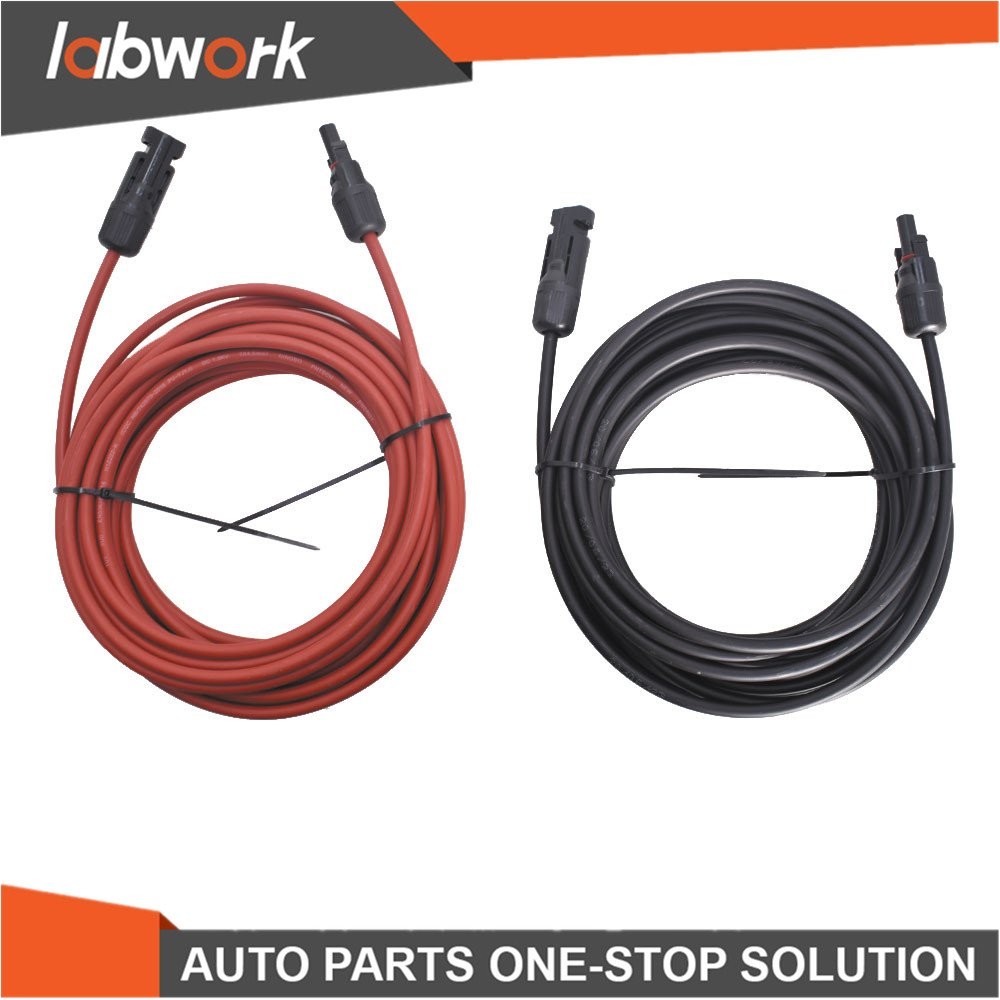 Labwork Solar Panel Extension Cable Wire Connector 1 Pair 10AWG 30FT Black + Red
