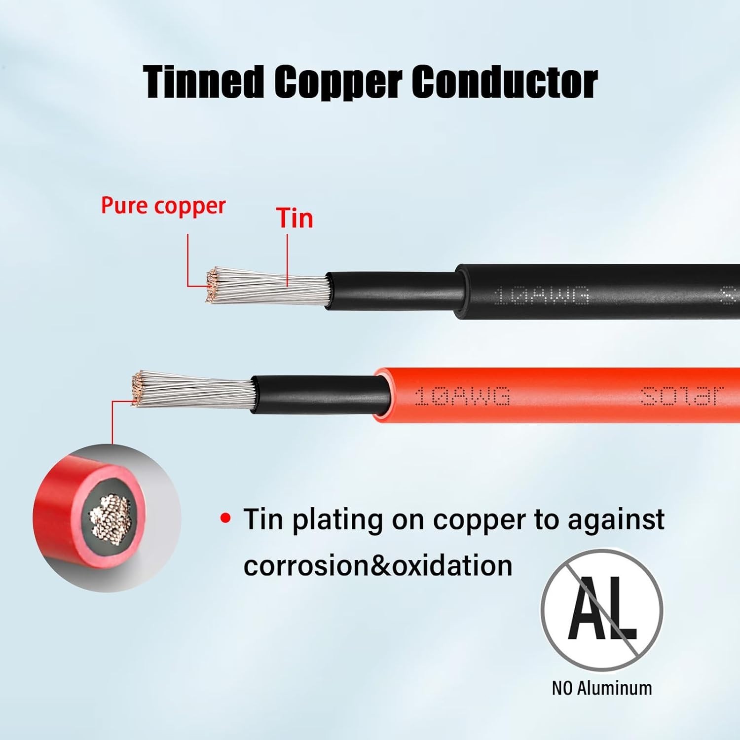 10 AWG Solar Extension Cable 10FT Black + 10FT Red, for Solar Panel, RV, Boat