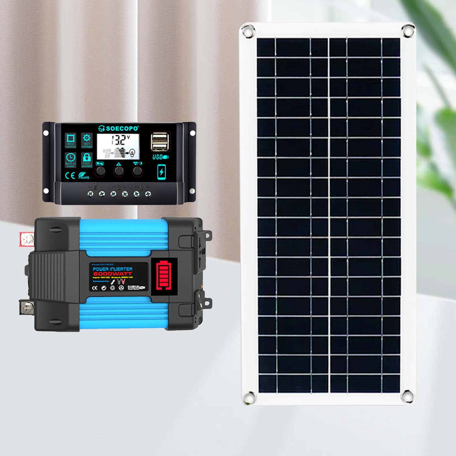 6000W Off-Grid Solar System Complete Kit Dual12V/24V To 110V/220V Inverter 100A