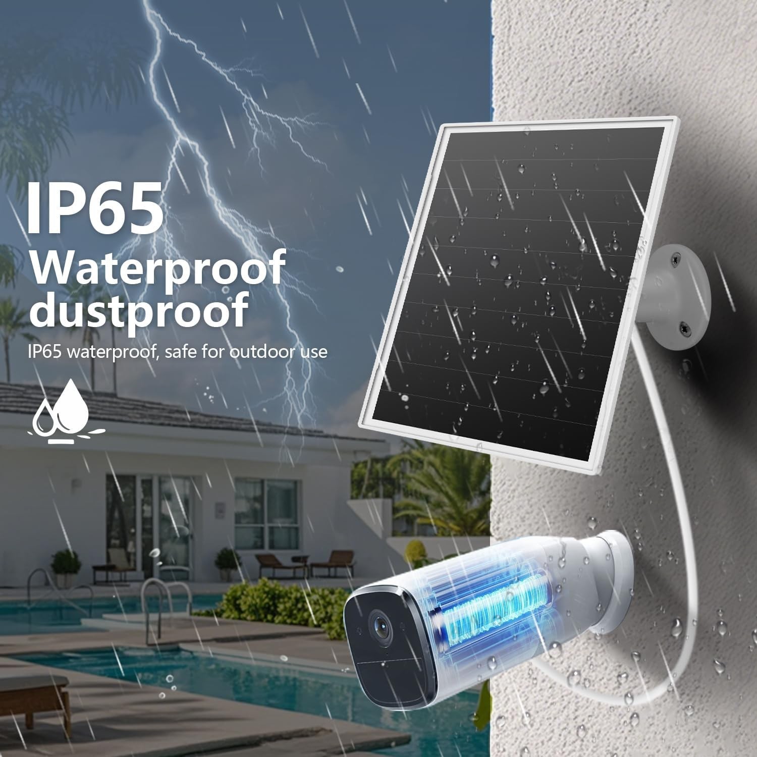 8W USB-C Solar Panel for Security Cameras, IP65 Waterproof Outdoor Solar Pane…