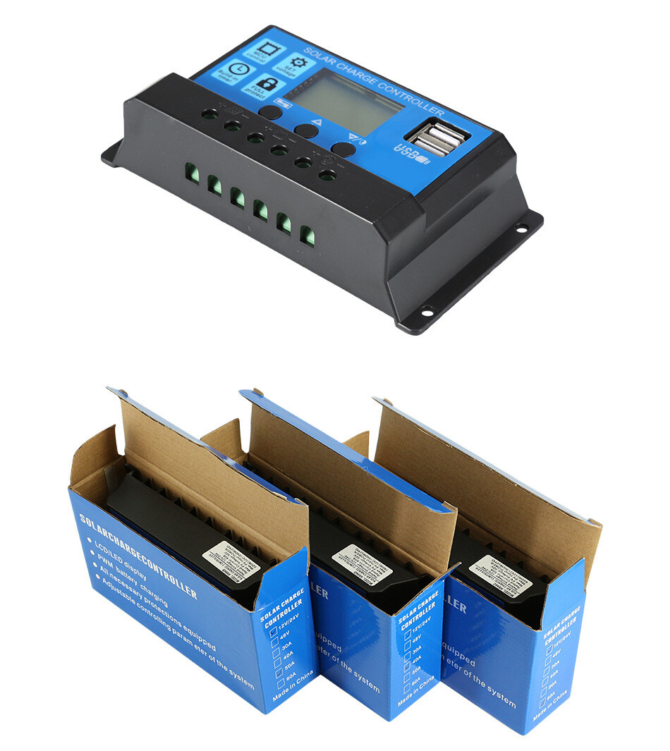 Solar Charge Controller 12V 24V 10A 20A 30A 40A 50A 60A 100A Dual USB Regulator