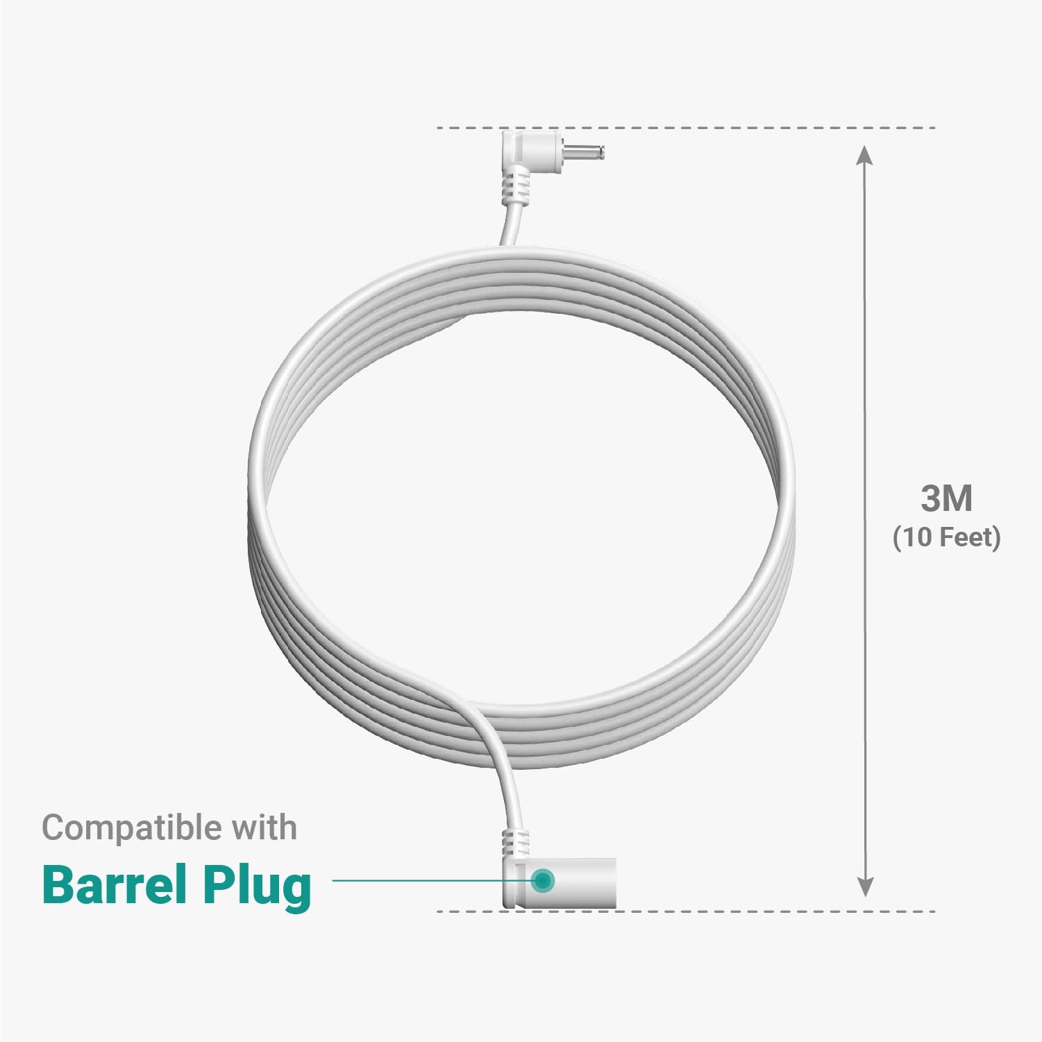 10 ft. Barrel Plug Extension Cable – Compatible with Ring Solar Panel and Super