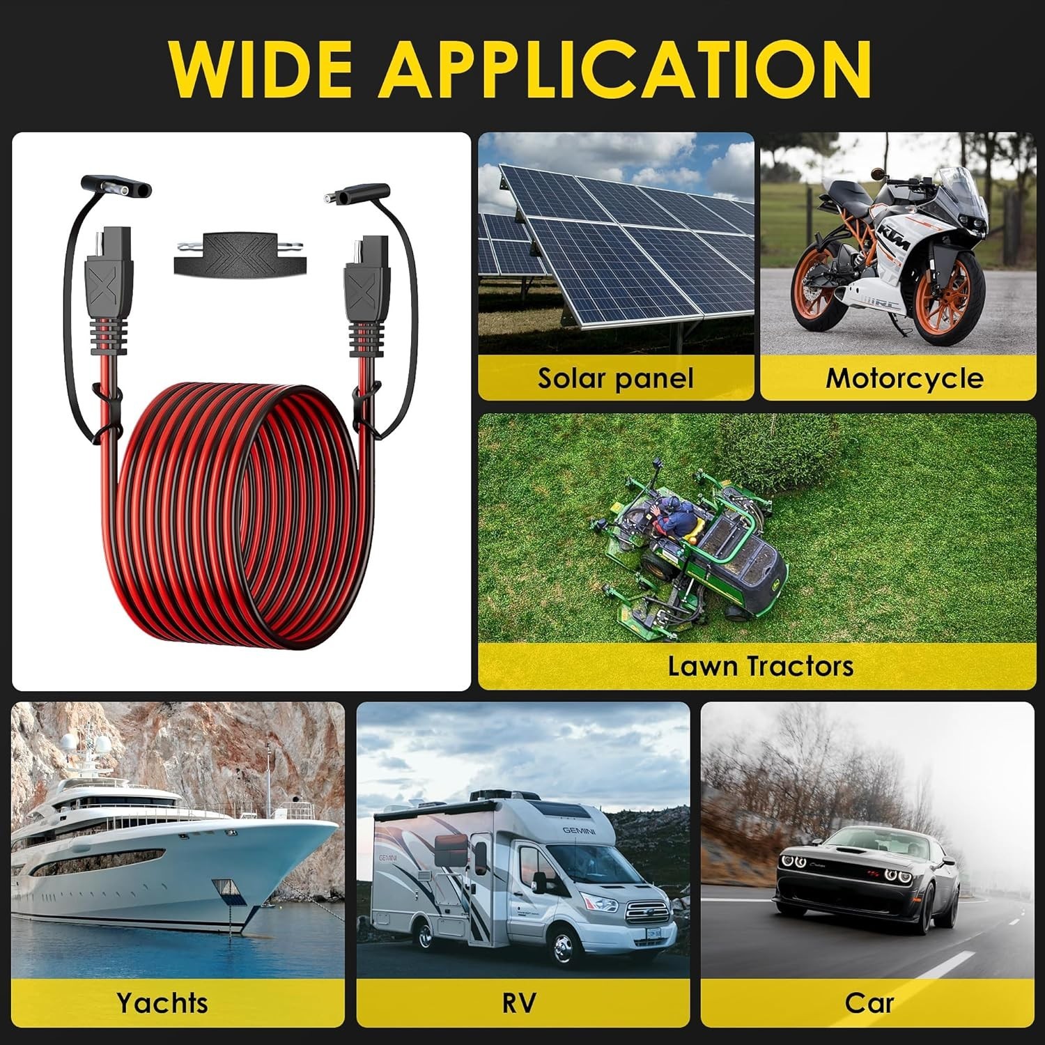 15FT SAE Extension Cable – 30A Waterproof Quick Connect for Automotive & Solar