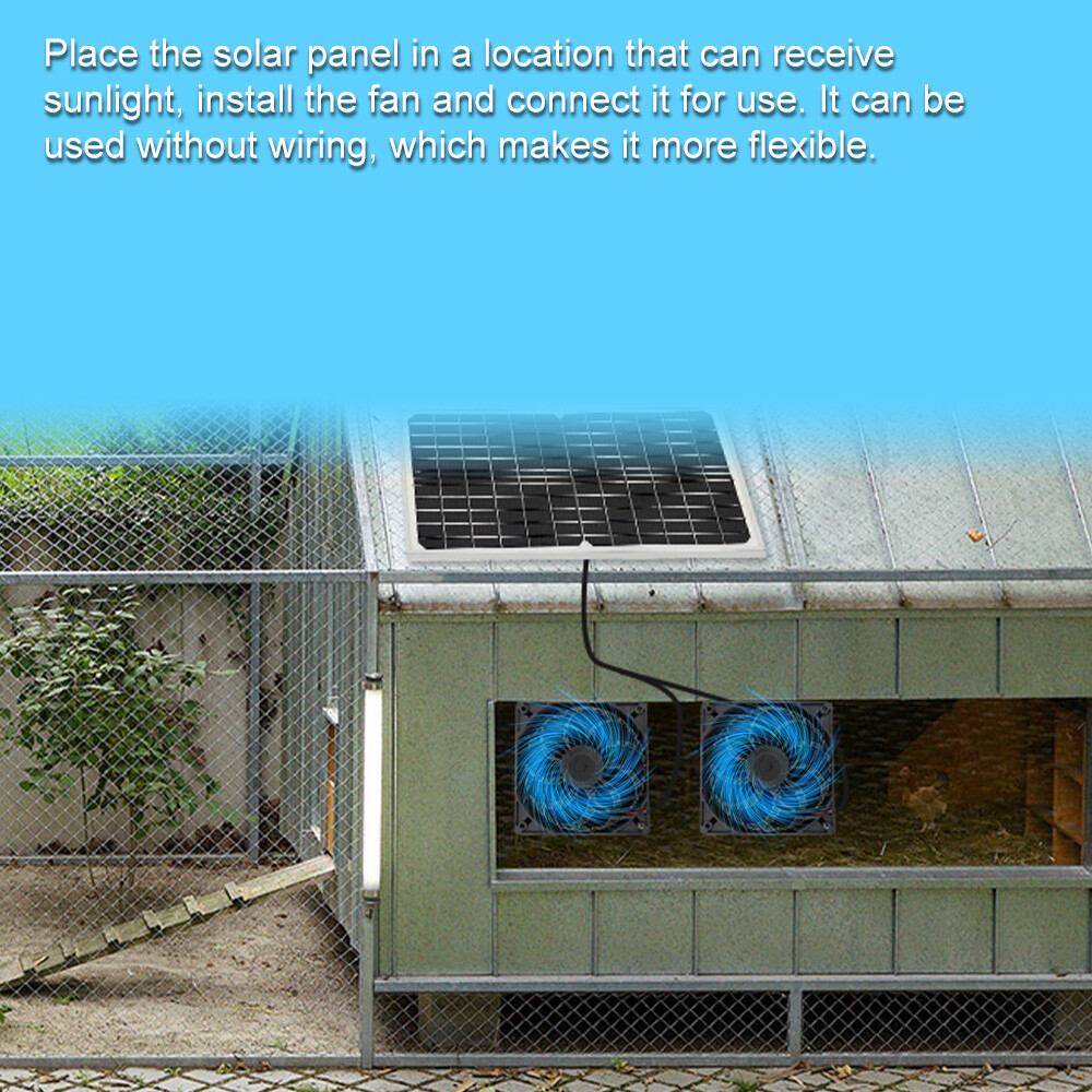 Kit de ventilador doble con energía solar de 30W para gallinero mascotas perro