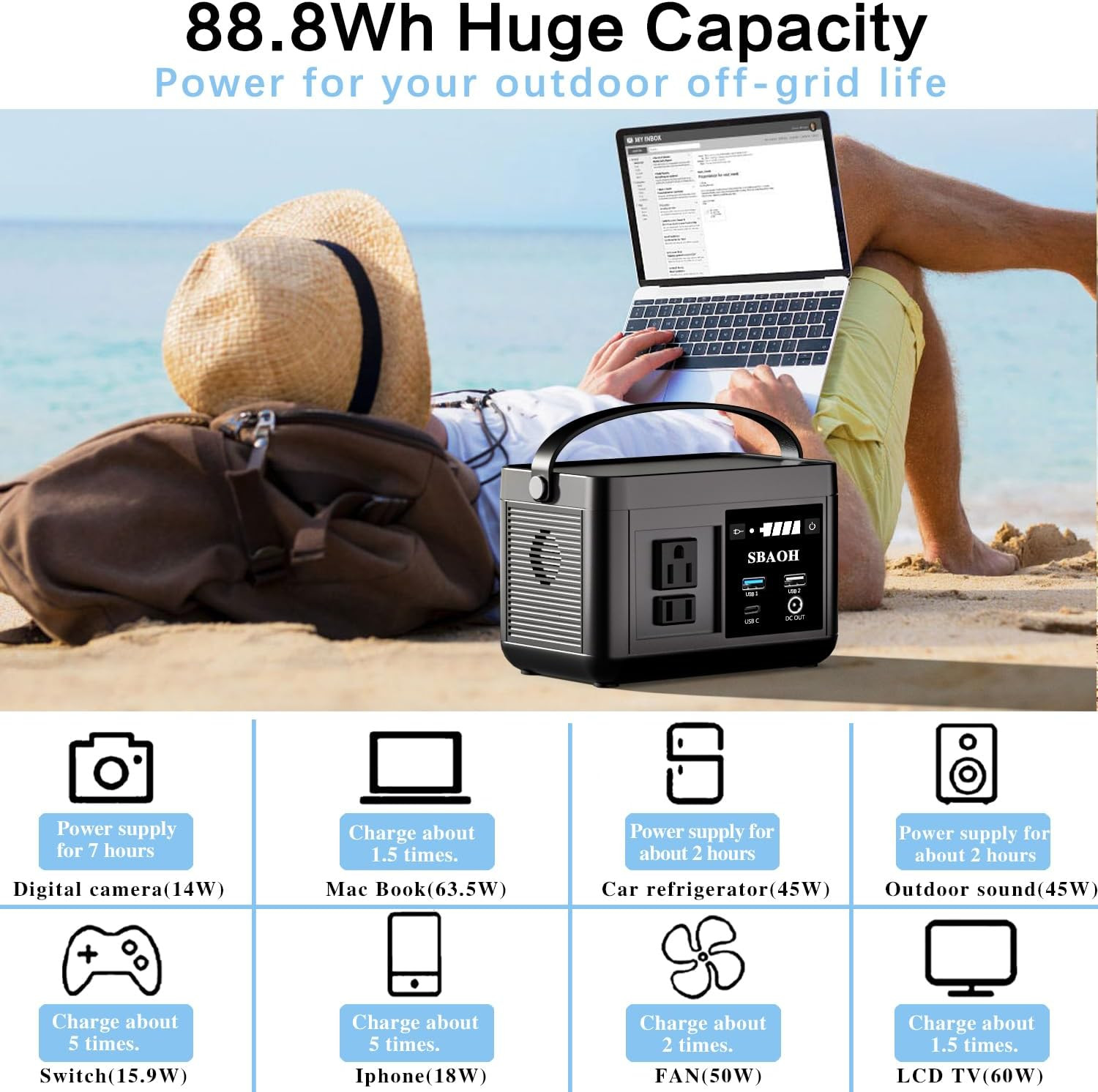 Portable Power Station 88.8WH, Solar Generator Lithium Battery Power 110V AC USB