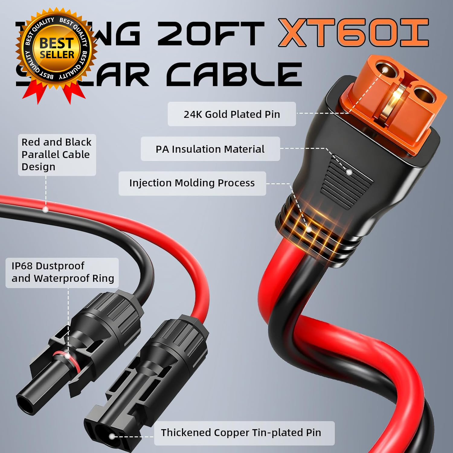 20FT 10AWG Solar to Xt60I 3 6 10 16 20 25FT Solar Panel Connector