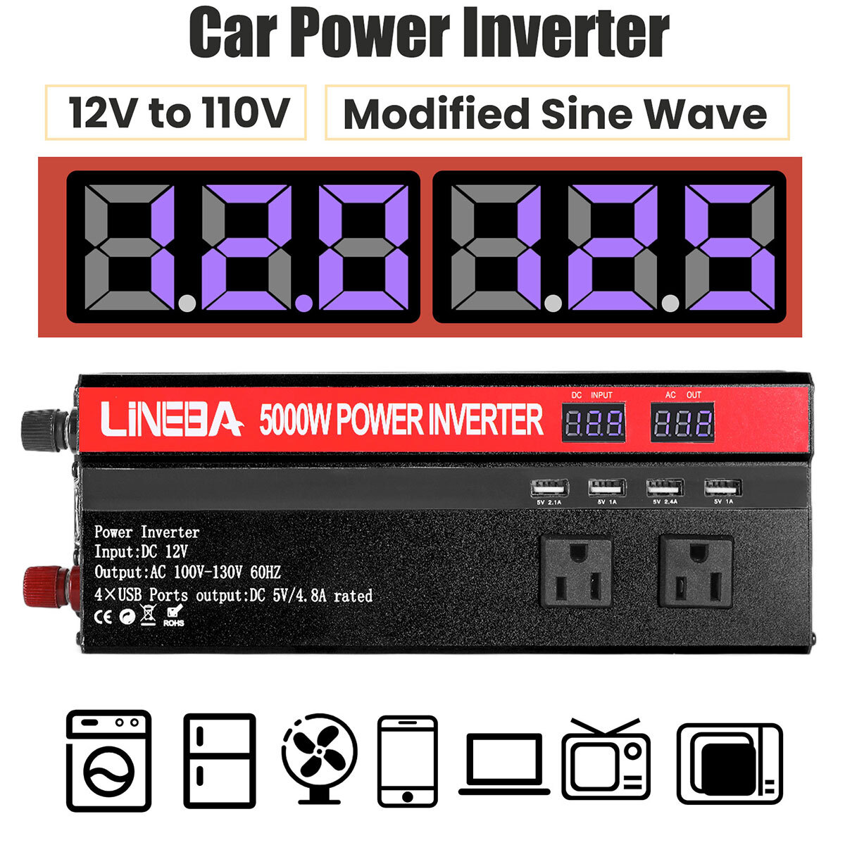 Complete 5000W Off-Grid Solar Kit 5000W Inverter 400W [4x100W] Solar Panels 110V