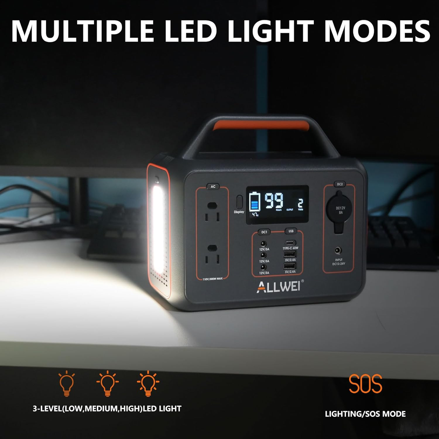 Portable Power Station 300W, 280Wh Solar Generator with 110V Pure Sine Wave AC O