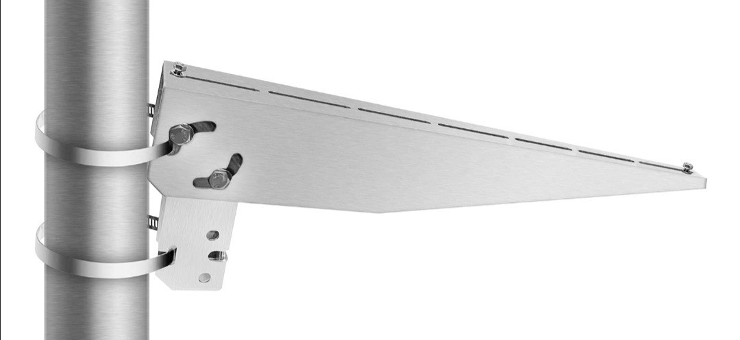 Adjustable angle bracket for pole mounting a small solar panel