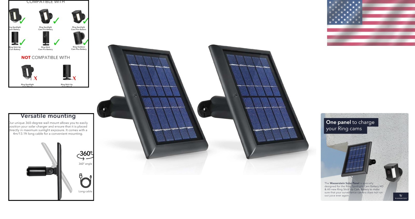 High-Efficiency Solar Panel for Ring Surveillance – 2 Pack