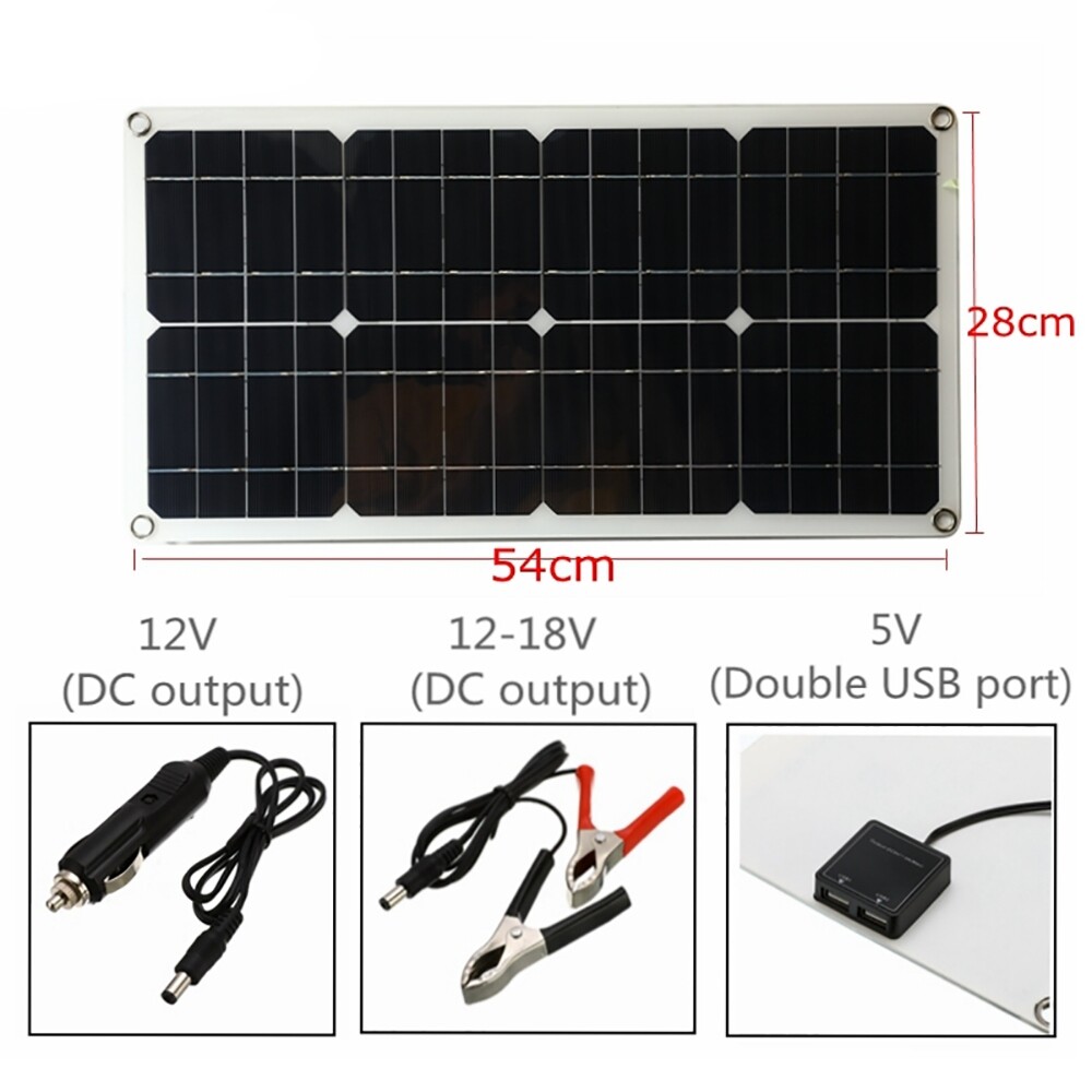 100W Solar Panel Dual USB Output Battery Charger 60A Home RV Camp Outdoor Garden