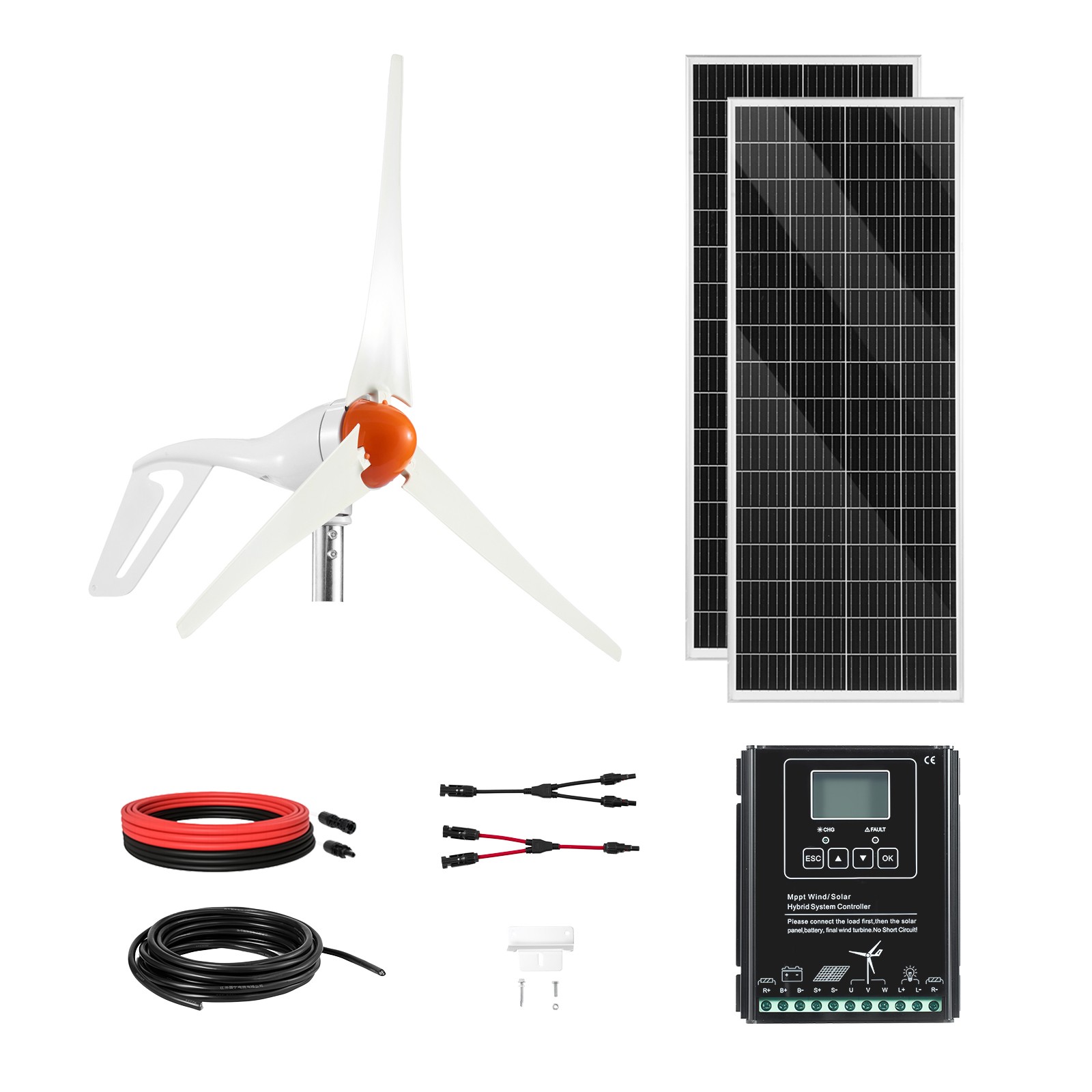 Uimoso12V 400W Solar and Wind Energy Kit with2x100WSolar Panels and 200W Turbine
