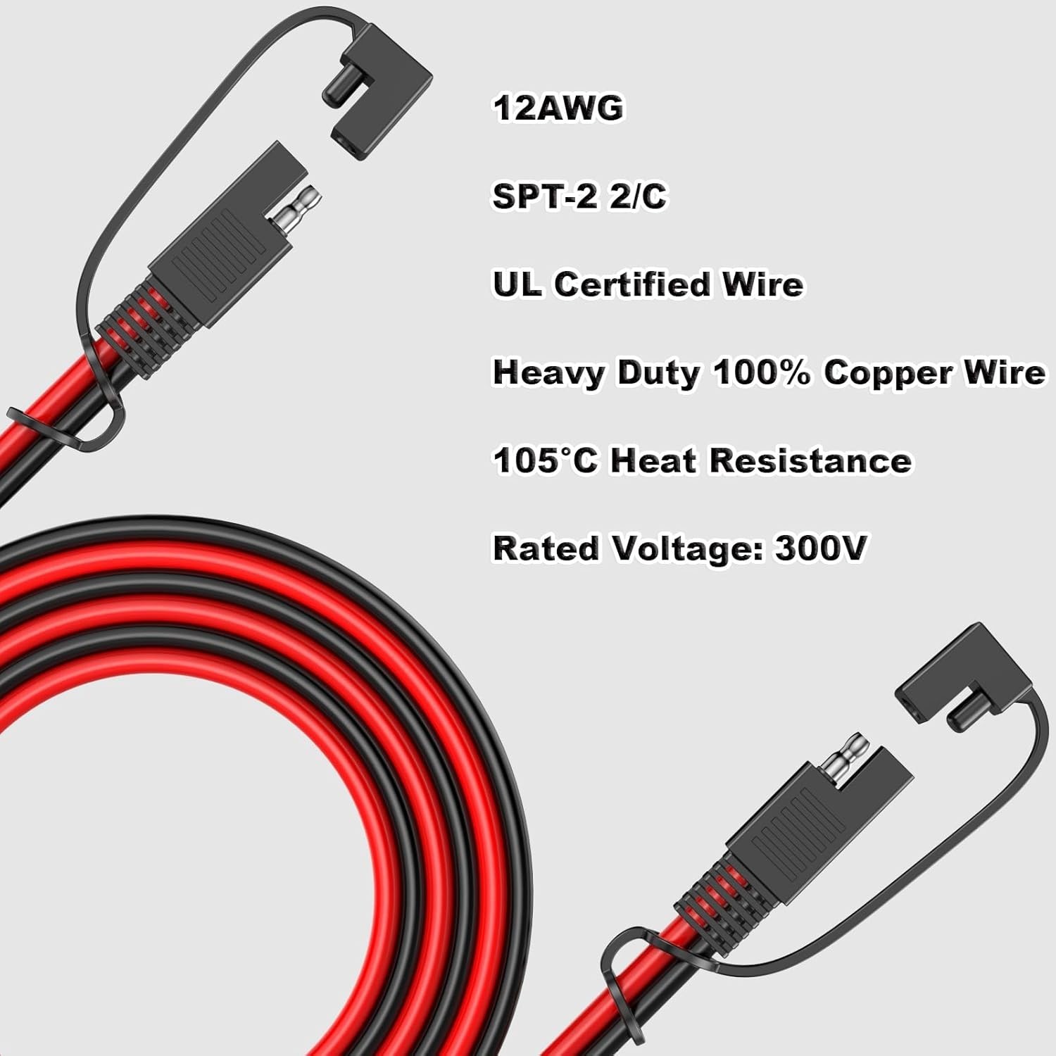 Versatile 12AWG SAE Extension Cable, 5FT with Quick Disconnect & Heat Resistance