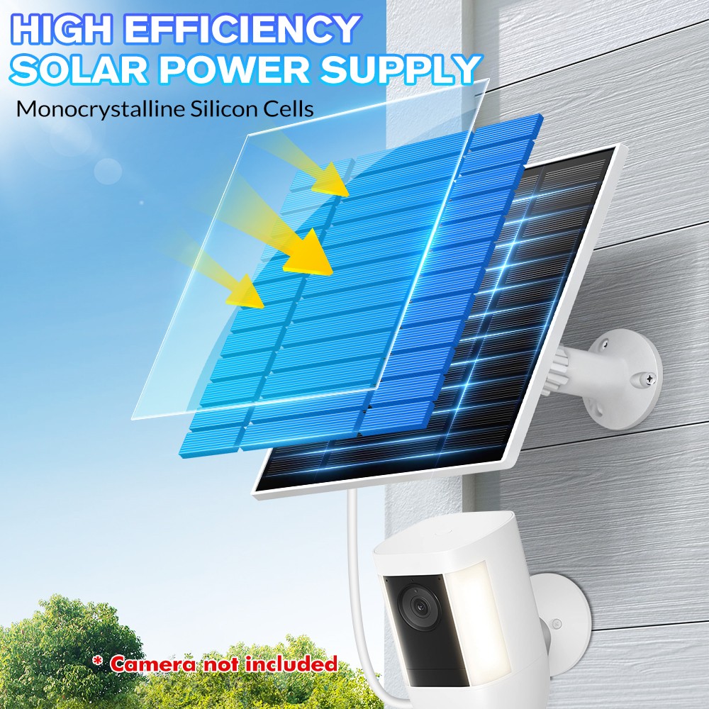 Waterproof Solar Panel Kit 5W 5V W/ Stand For Spotlight Camera Doorbell Charger