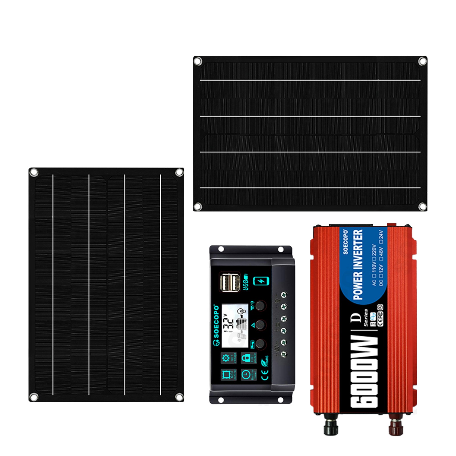 6000W Solar Kit DC12V-AC 110V/220V Inverter + 2pcs Solar Panels+ 100A Controller