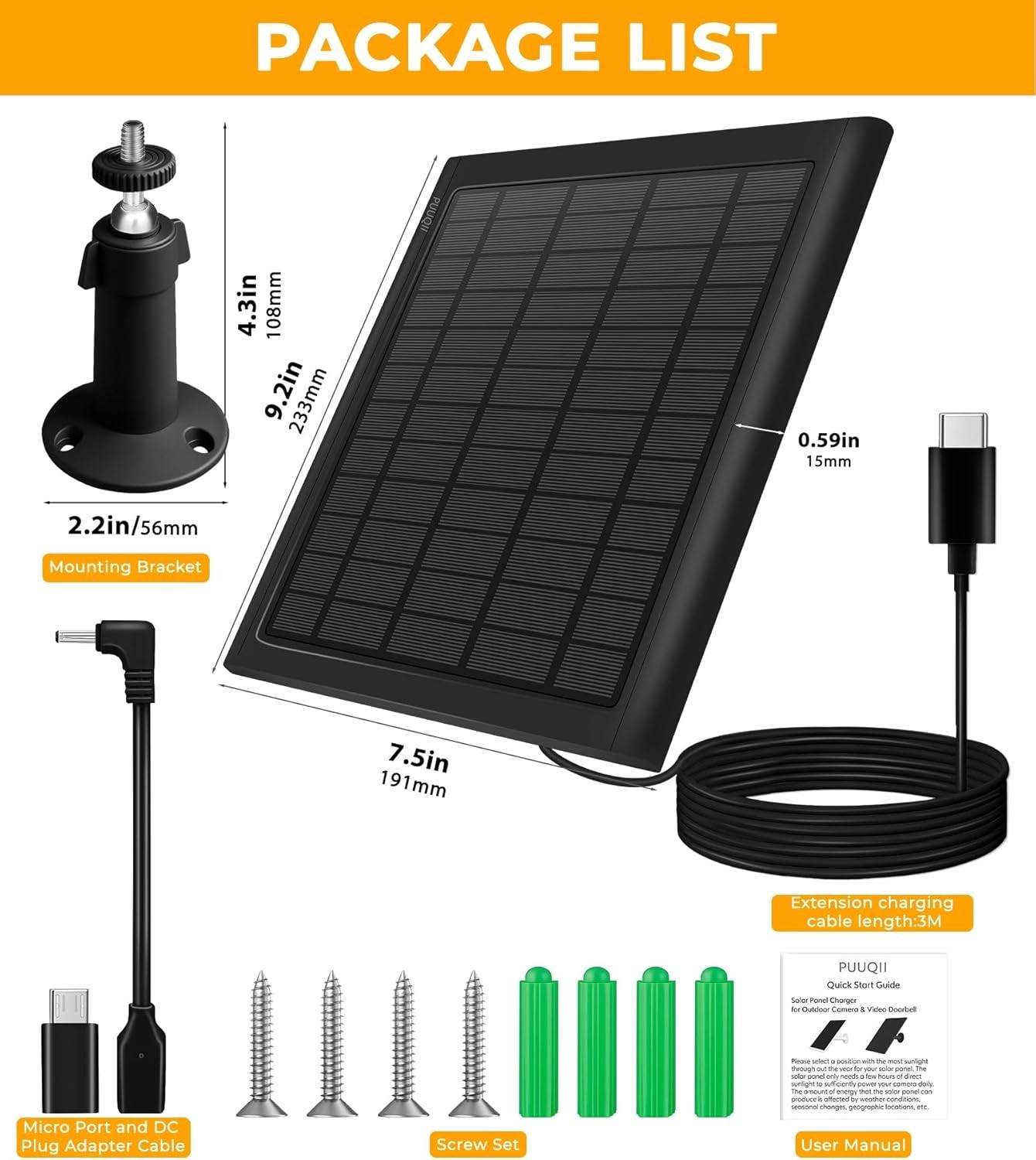 Panel solar de 8 W para cámara Ring, paquete de 2 cargadores solares compatibles