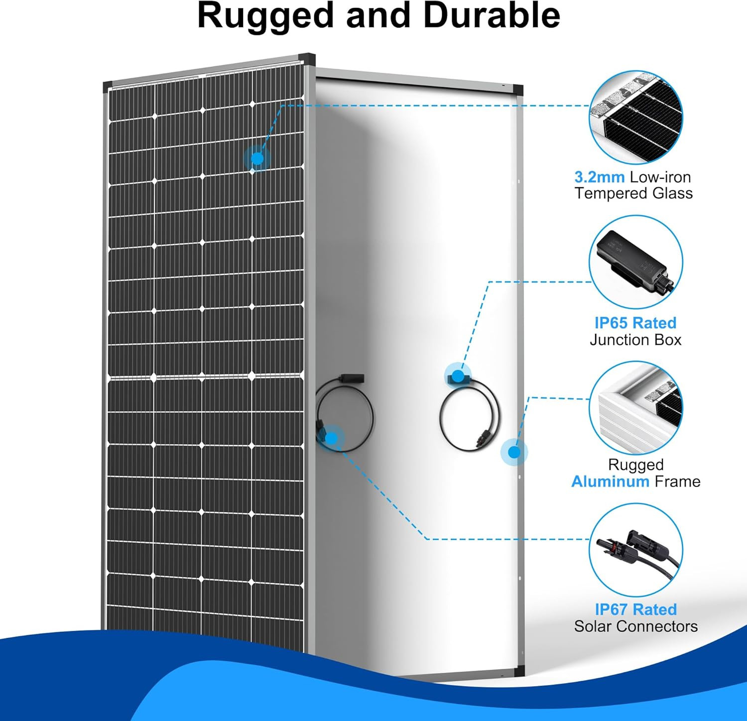 250W Monocrystalline Solar Panel 12V for RV, Marine, Off-Grid Power
