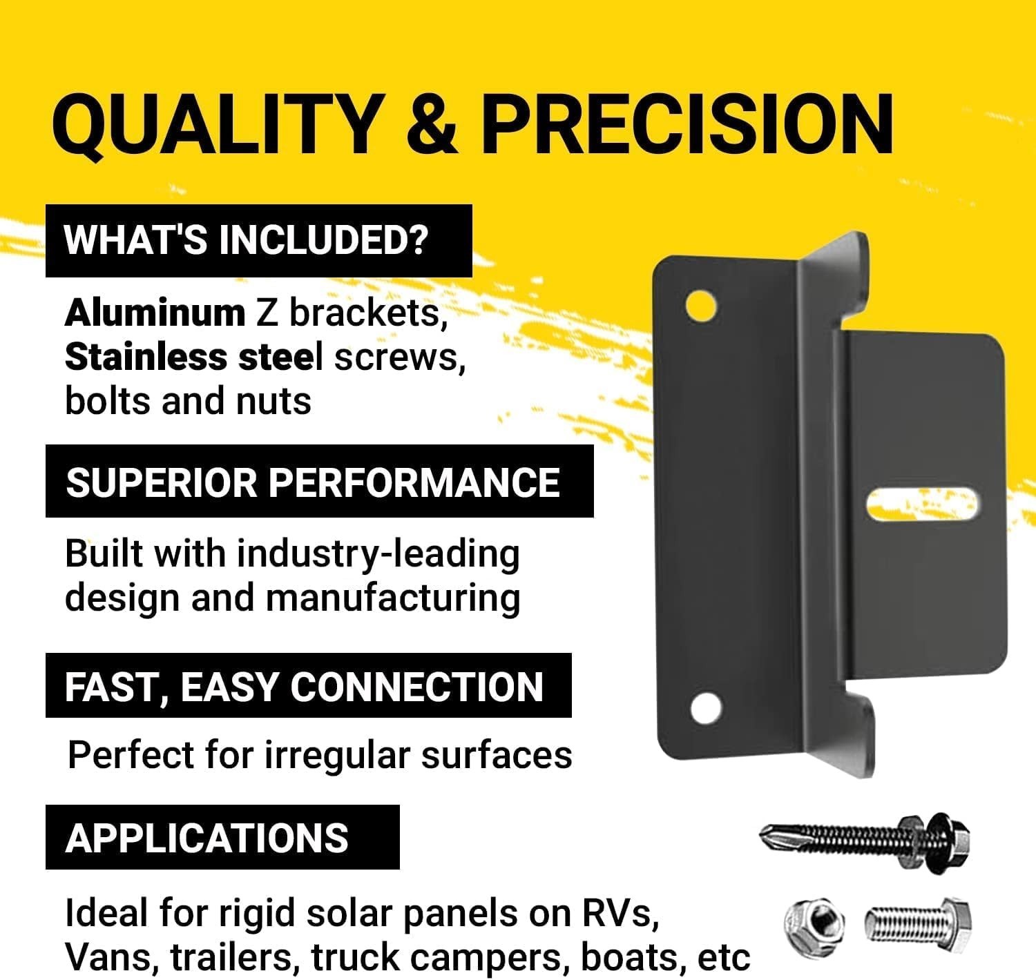 Black Anodized Aluminum Z Brackets for Solar Panel Mounting – Set of 4
