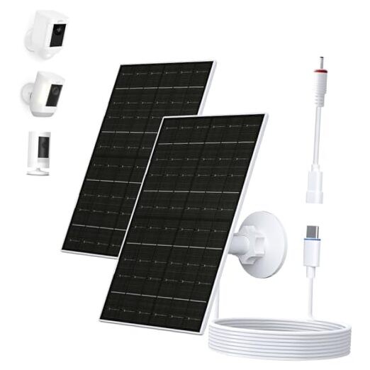7W Solar Panel for Ring Camera, Solar Charger with USB-C & 3.5mm Ports 2 Pack