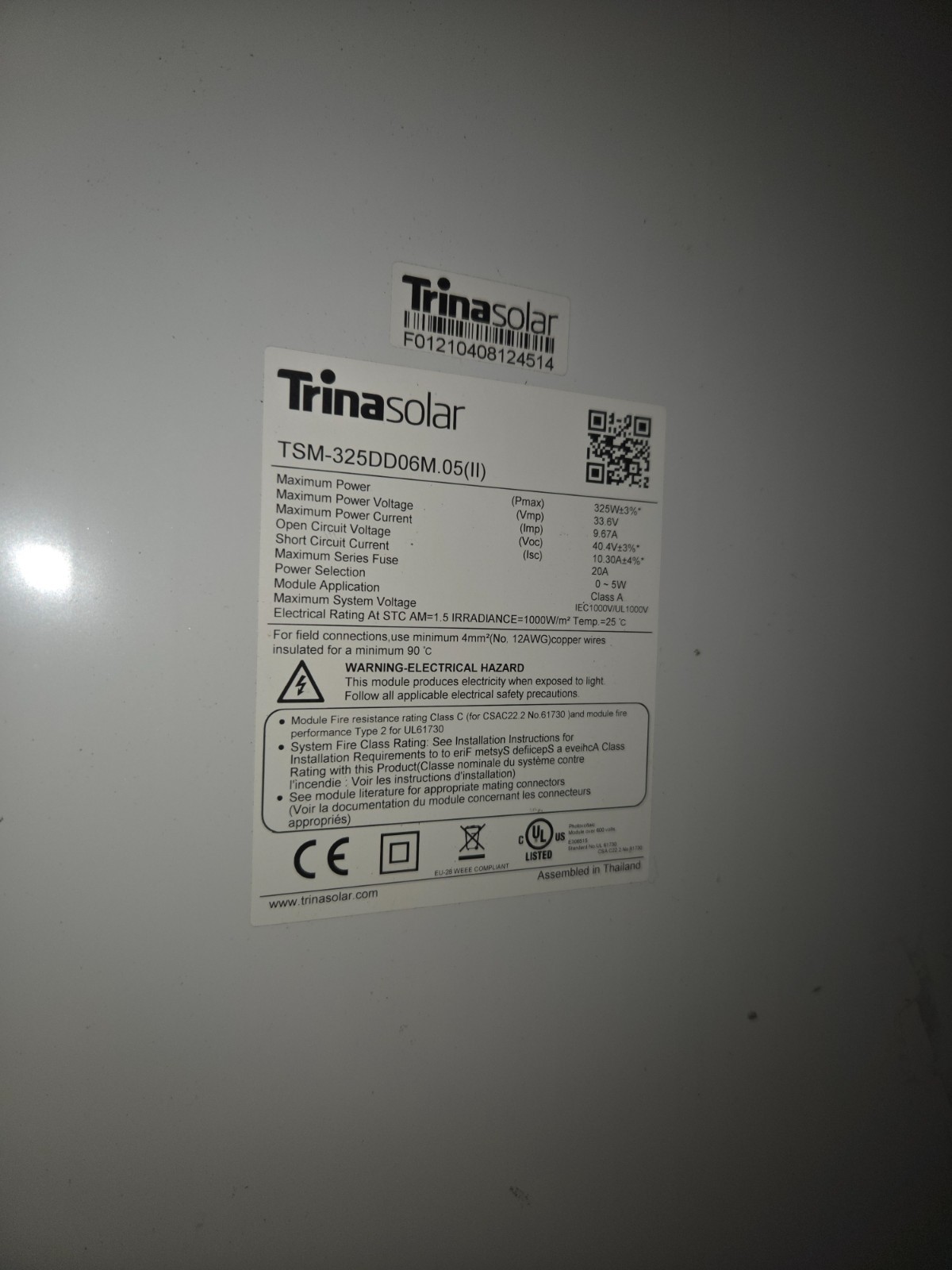 TrinaSolar 325W TSM-325DD06M.05(II) Solar Modules 1YR OLD