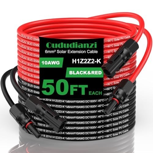 50Ft Solar Extension Cable 10AWG Tinned Copper Wire for Solar Panels, RV, Boat,