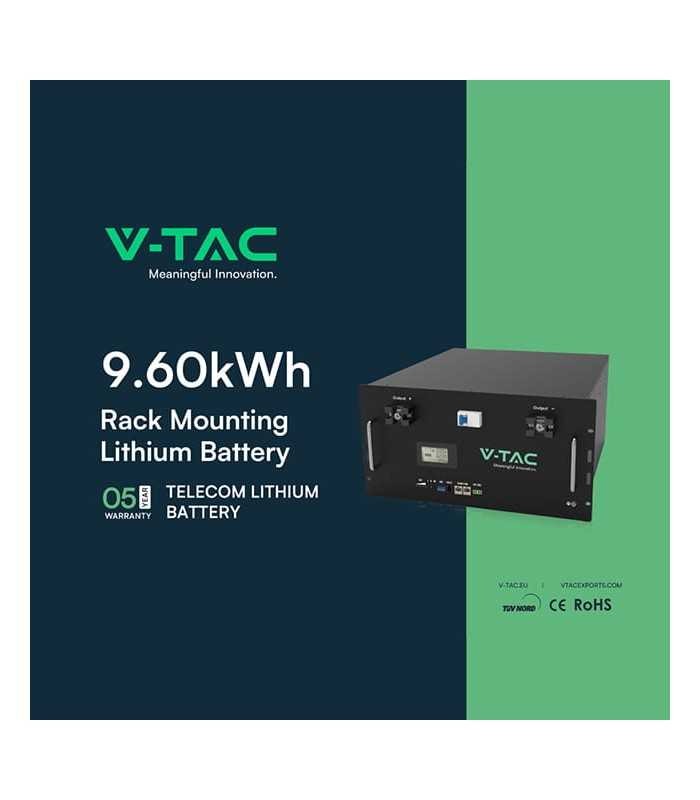 V-Tac Battery BMS Lithium Rack 48V 200Ah 9.60kWh Long Life for Imp Inverter