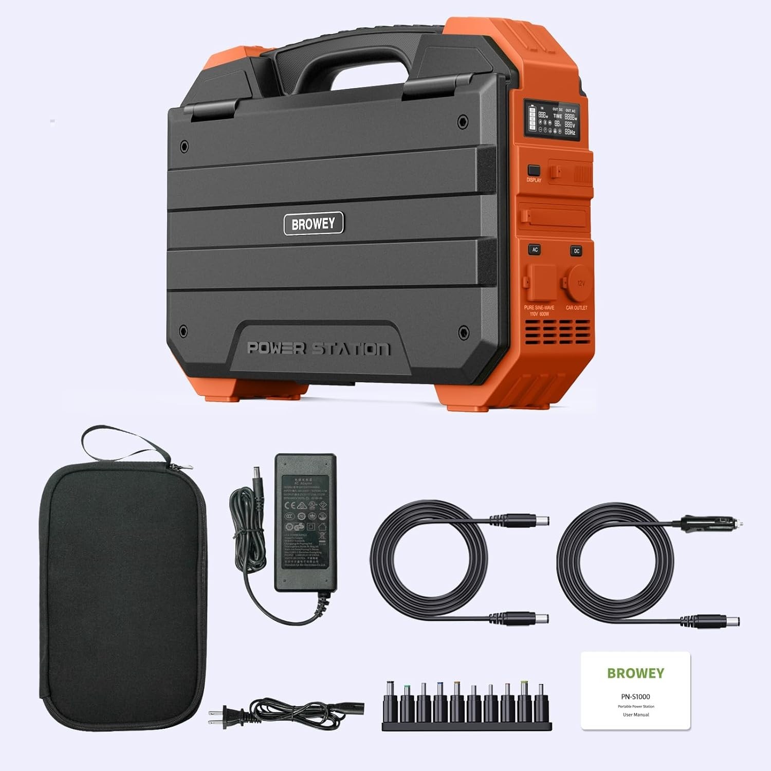 Portable Power Station 1000W with Built-in Solar Panel, 614WH/192000mAh LiFePO4