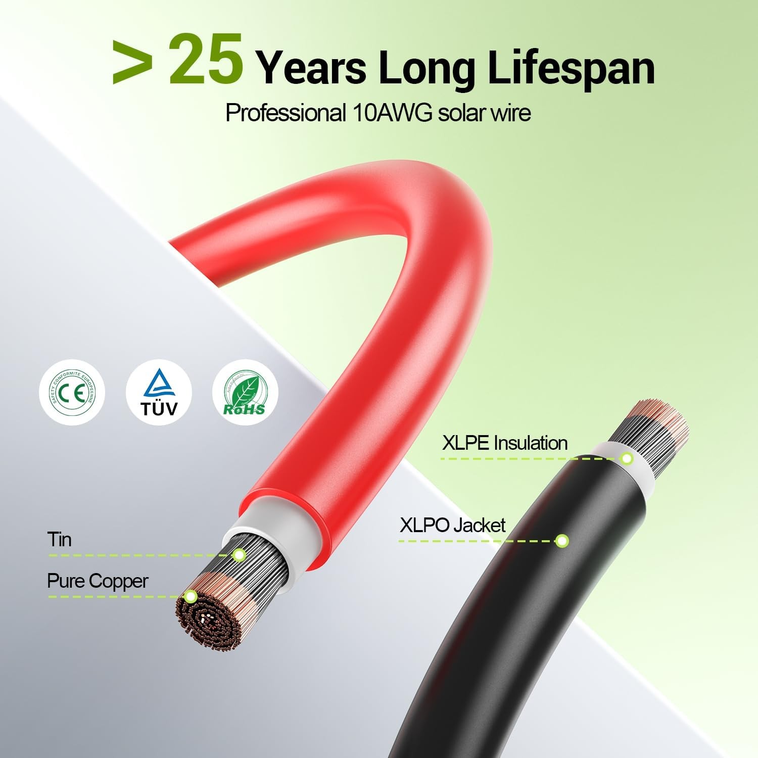 30FT 10AWG Solar Extension Cable, 10 Gauge Solar Panel Wire with Female and Male