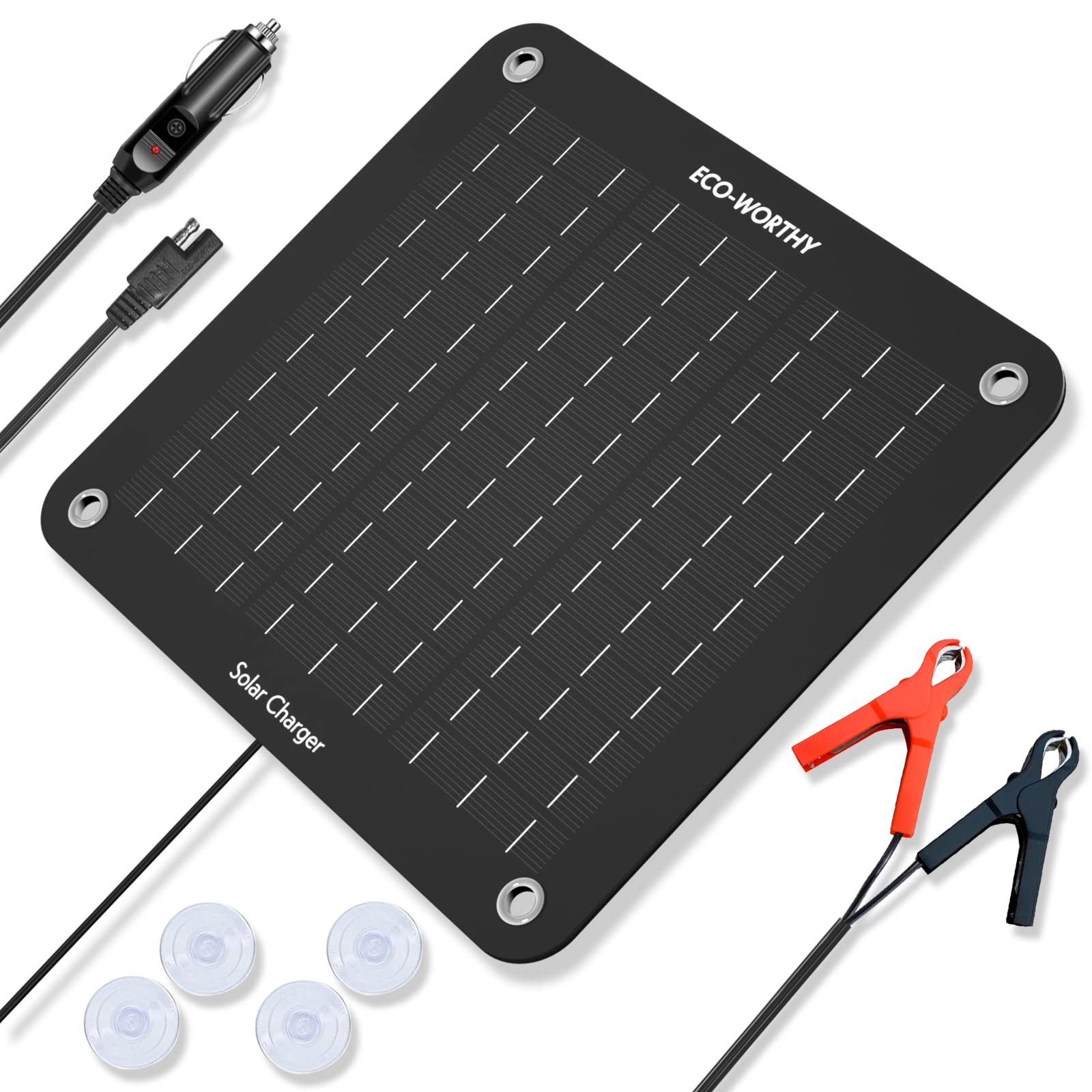 ECO-WORTHY 10W Solar Car Battery Charger Maintainer 12V Waterproof 10W, Black
