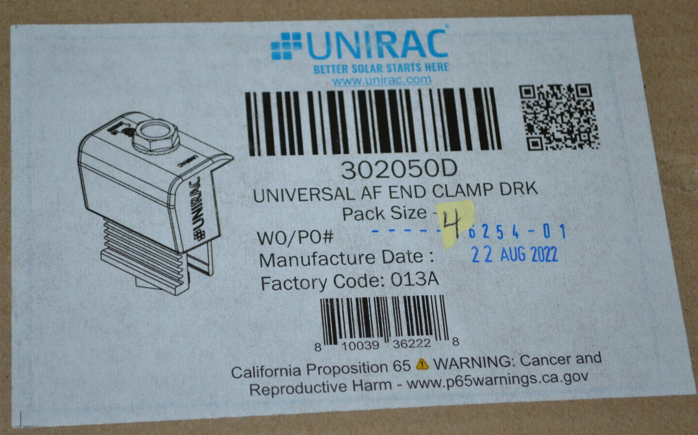 Lot of 4 ~ UniRac Solar Mount End Clamps AF 30-46mm Dark Finish ~ 302050D ~ L