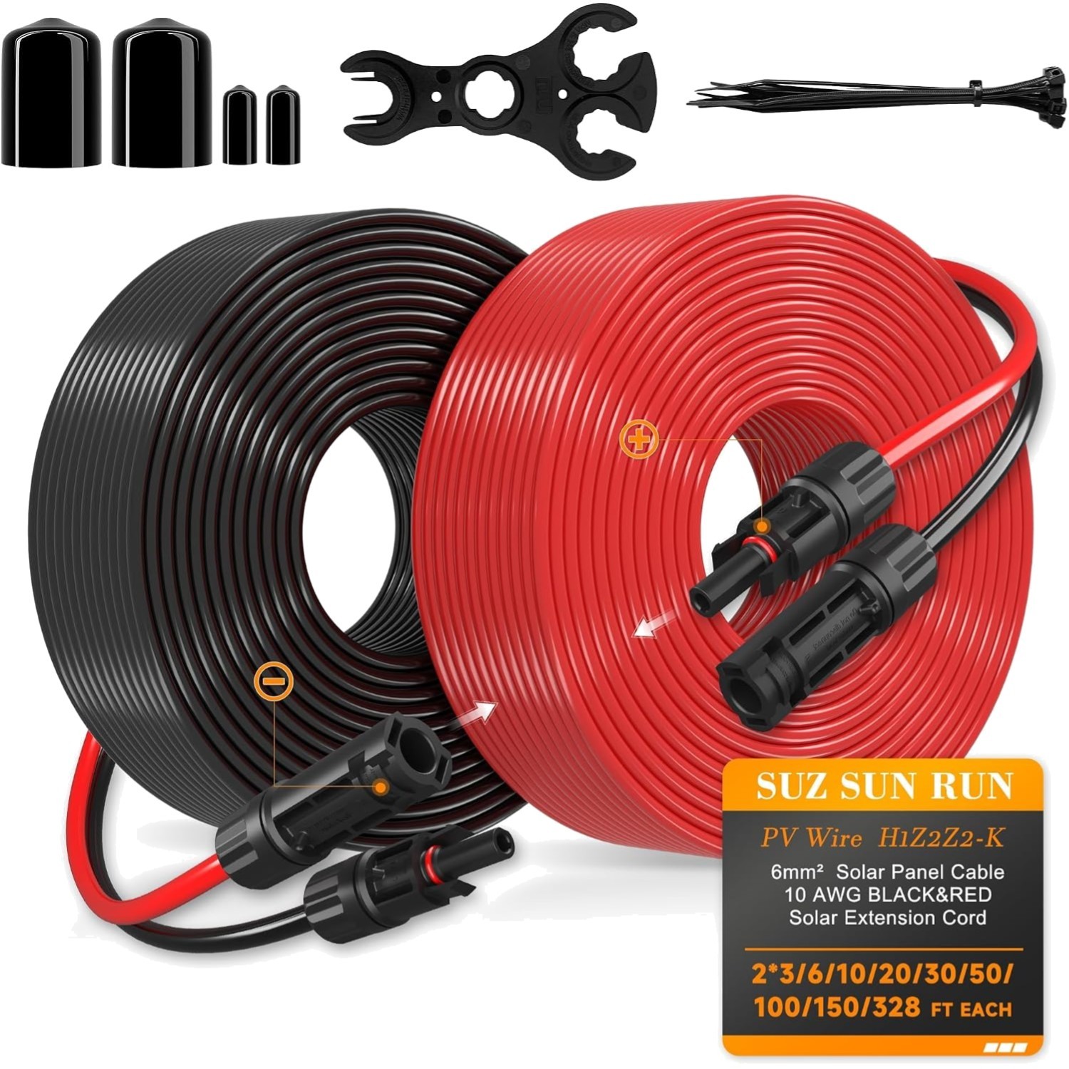 10FT Solar Extension Wire, 10AWG Tinned Copper with UV Resistance & Connectors