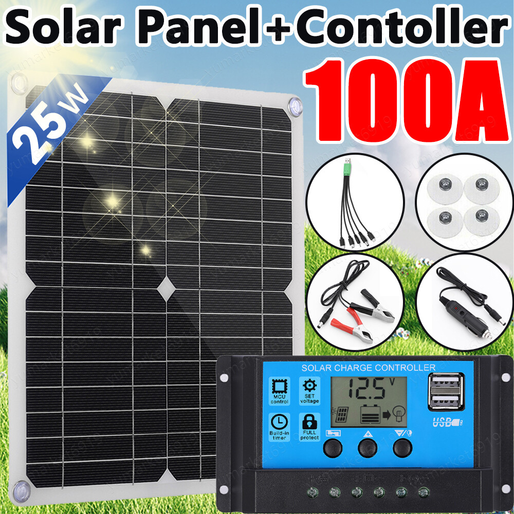 25W Solar Panel Kit 12V 30A/60A Battery Charger Controller Caravan Boat Outdoor