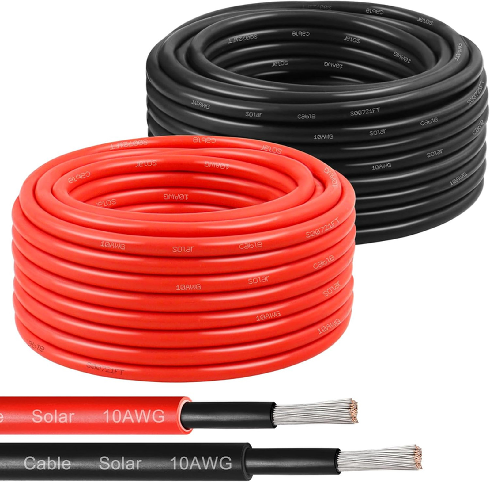 Solar Panel Wire 10 AWG Tinned Copper 30Ft Red Black PV Extension Cable Marine