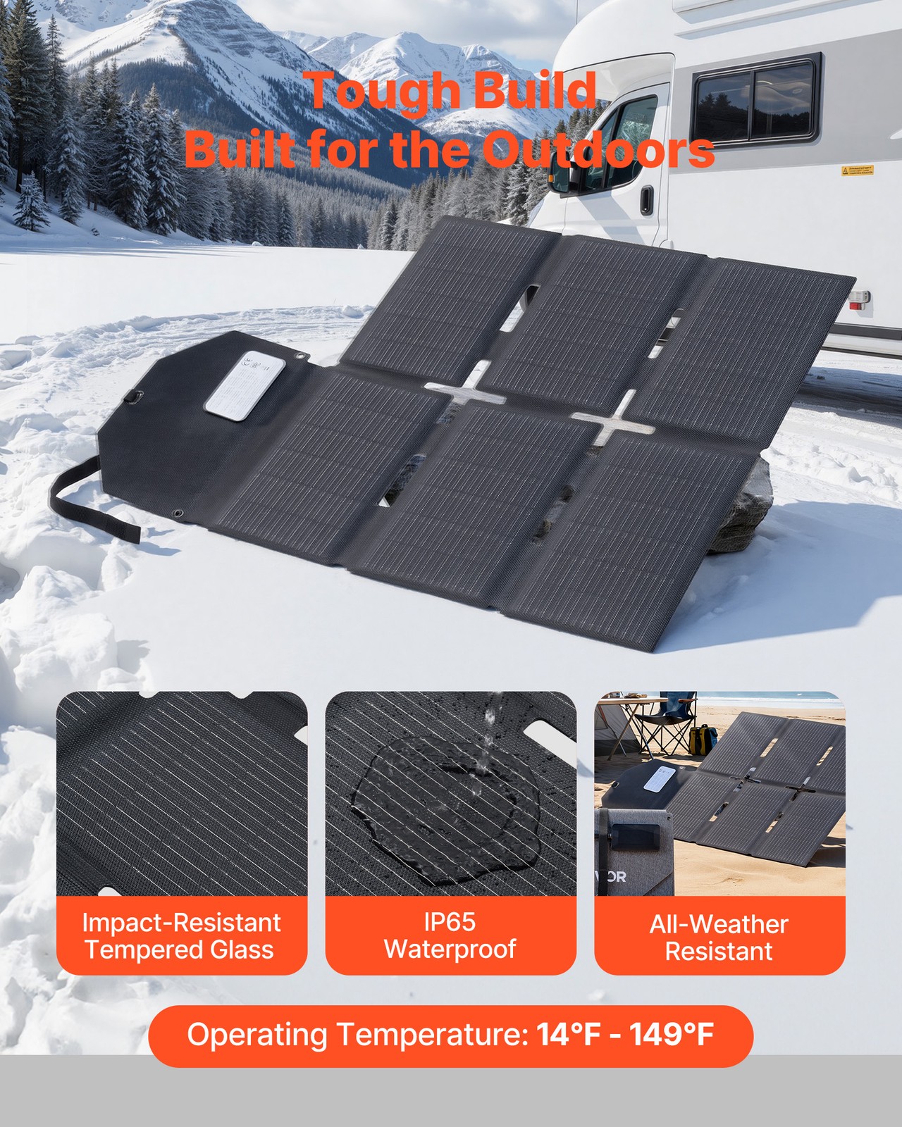 VEVOR 60W Foldable Solar Panel Charger Portable Monocrystalline Solar Panel