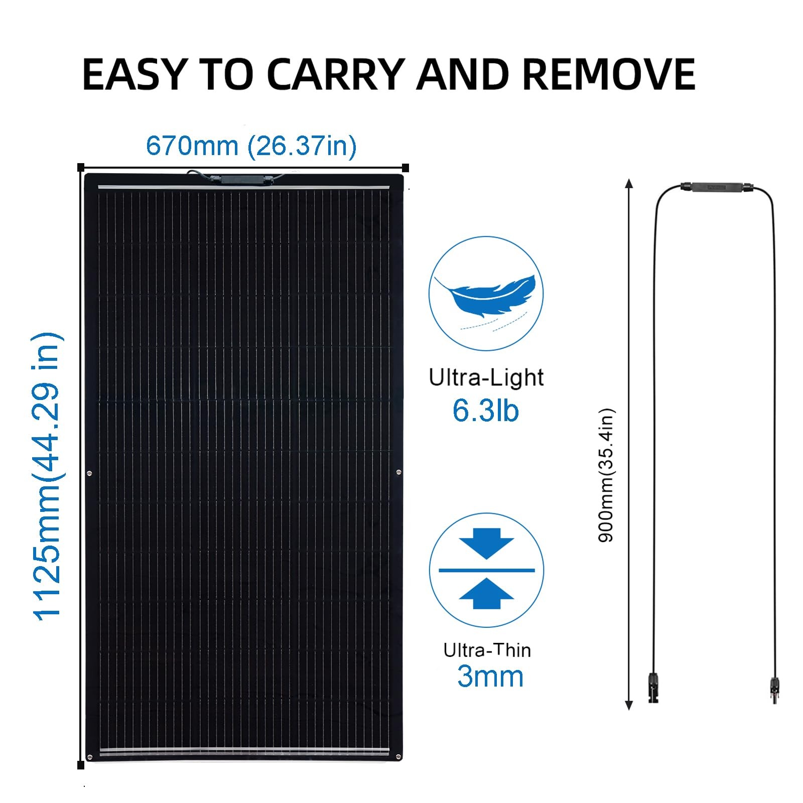 Flexible Solar Panel 300W /2PCS 150W Fiberglass Monocrystalline Lightweight M…